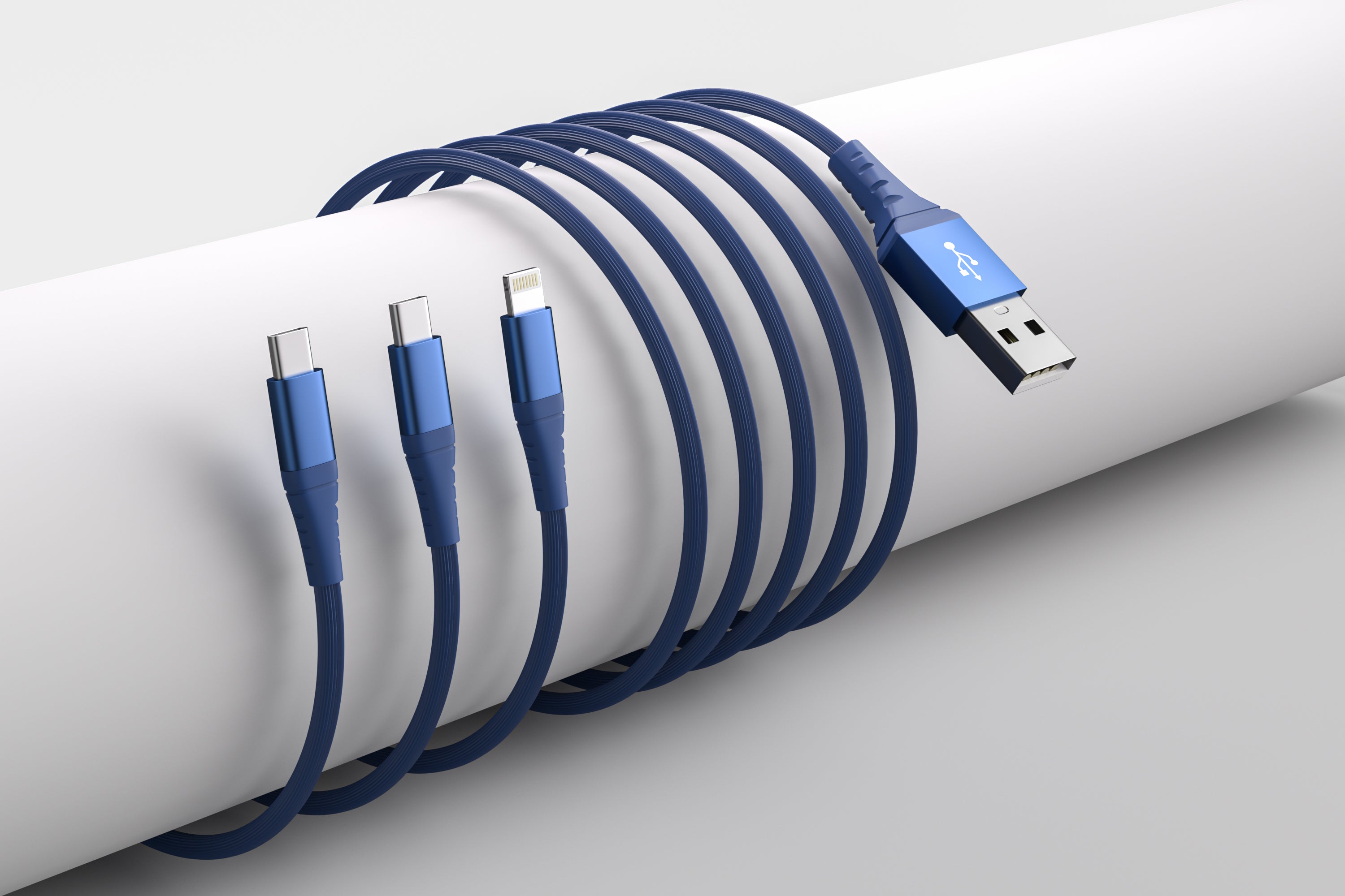 LAX 3-in-1 Apple Mfi Ceritifed Iphone and 2x USB-C Cable - 6ft - Dusty Blue