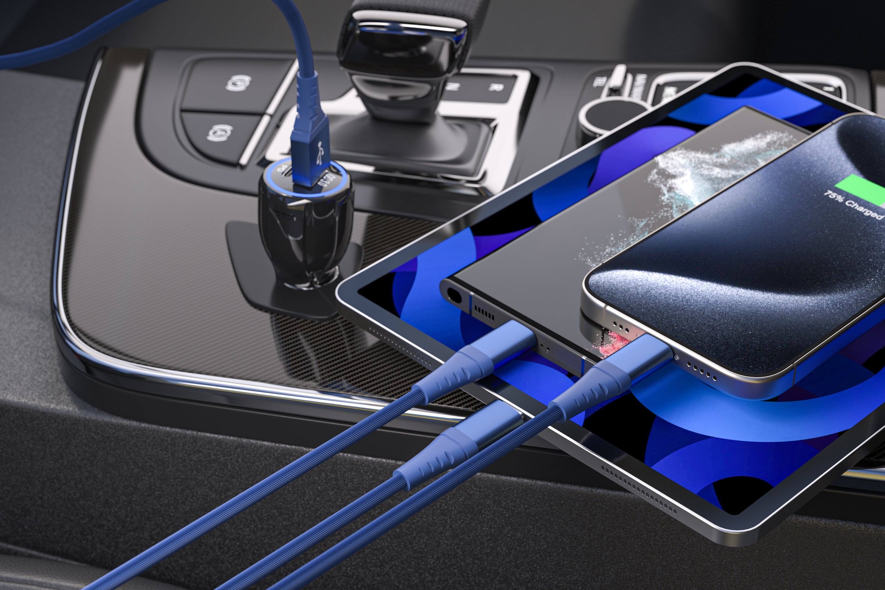 LAX 3-in-1 Apple Mfi Ceritifed Iphone and 2x USB-C Cable - 6ft - Dusty Blue