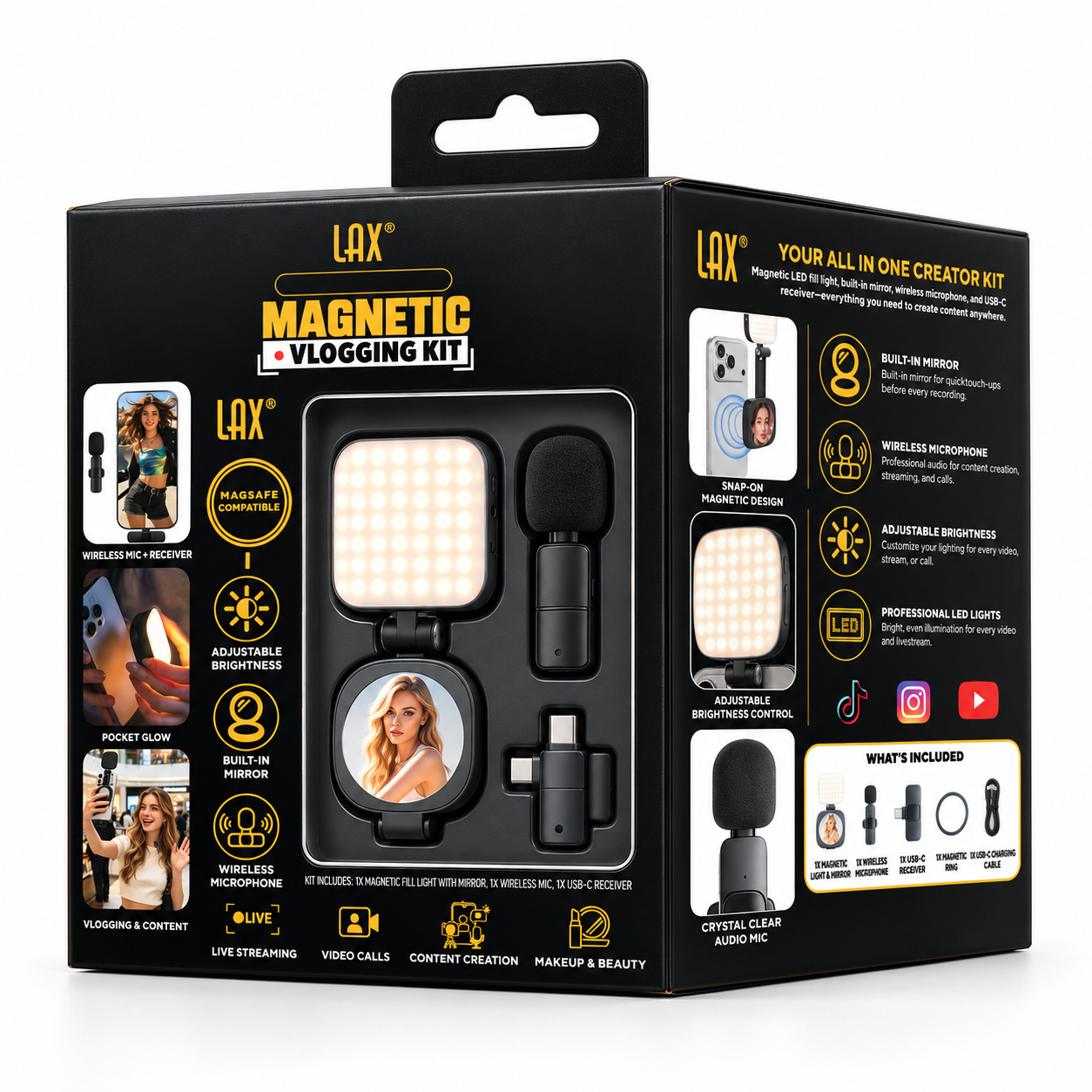 LAX Magnetic Vlogging Kit | 4-in-1 LED Light & Mic Hub