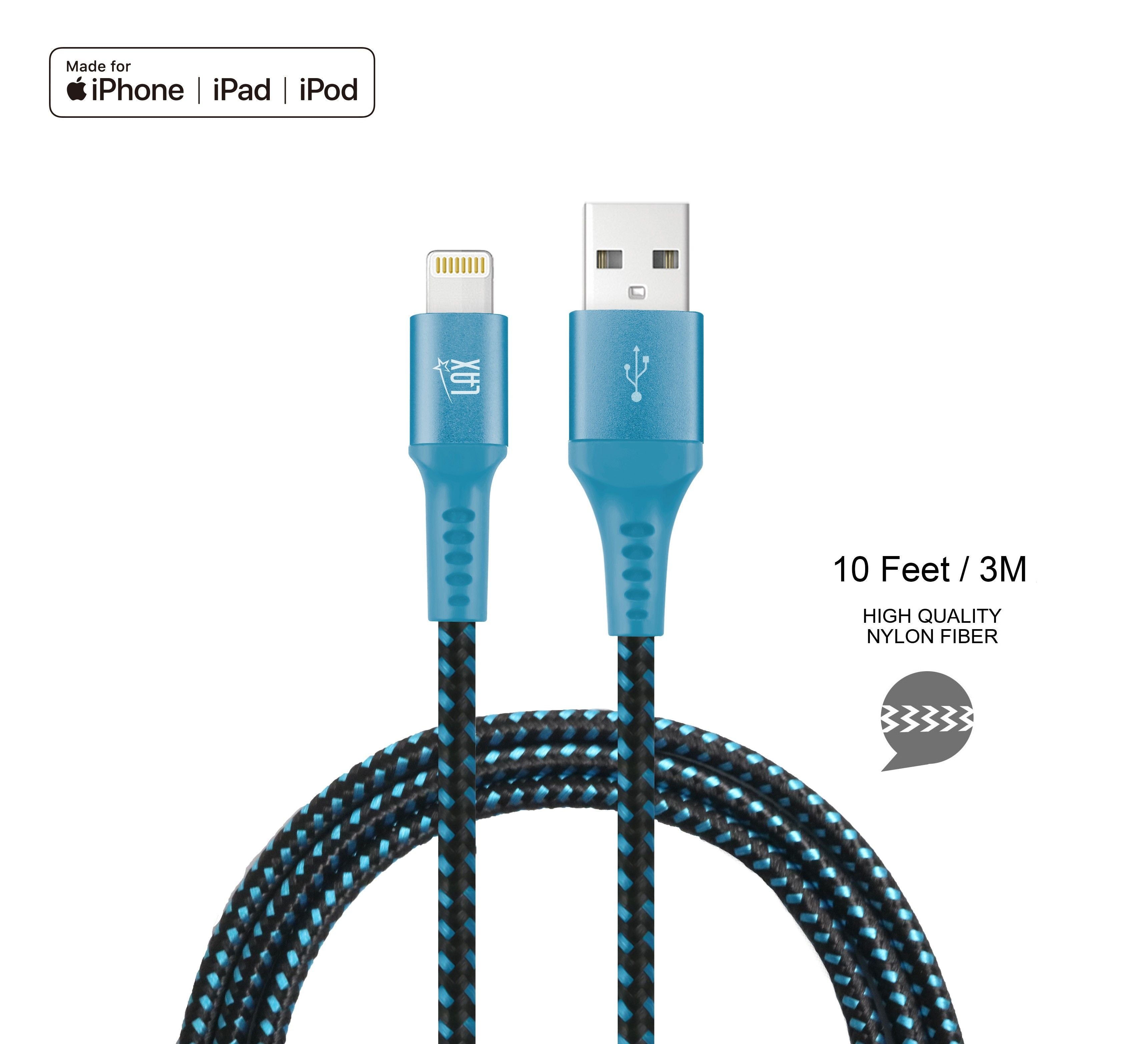 Apple MFi Certified Braided Nylon USB to Iphone - 10 Feet