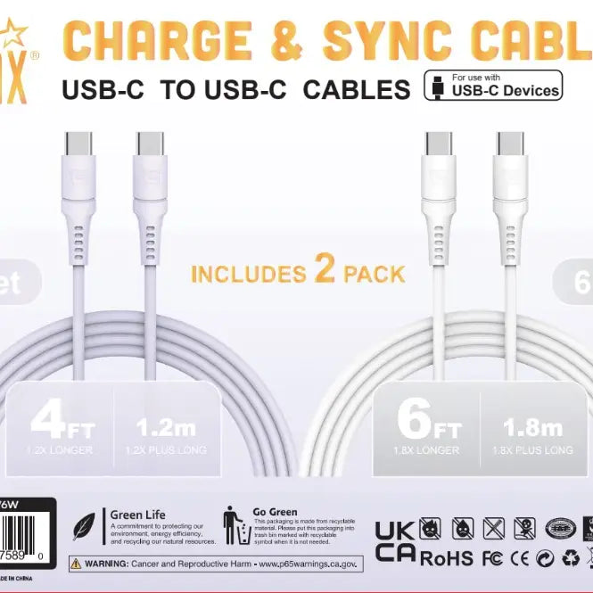 LAX - 2-Pack Linear USB-C to USB-C Cables – 4ft & 6ft
