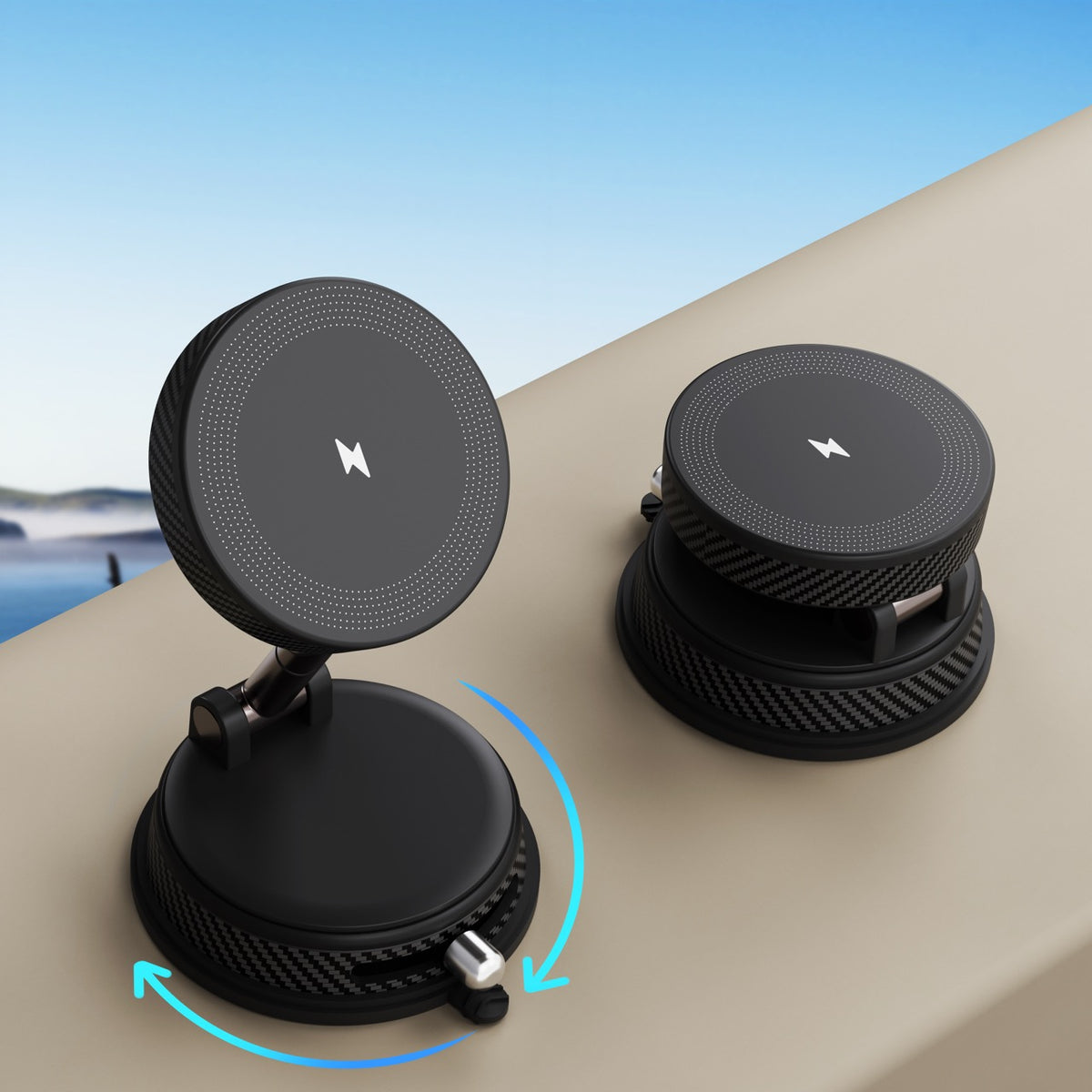 LAX 15W Wireless Charger Car Mount, MagSafe Compatible Magnetic Phone Holder with Vacuum Lock Suction, 360° Rotation, Adjustable Dashboard, Windshield & Desk Stand