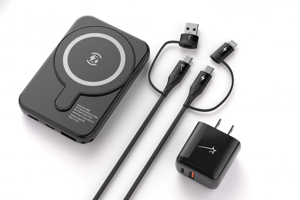 MagSafe Power Bank with 20W PD Charger & 4-in-1 Charging Cable – Black & White