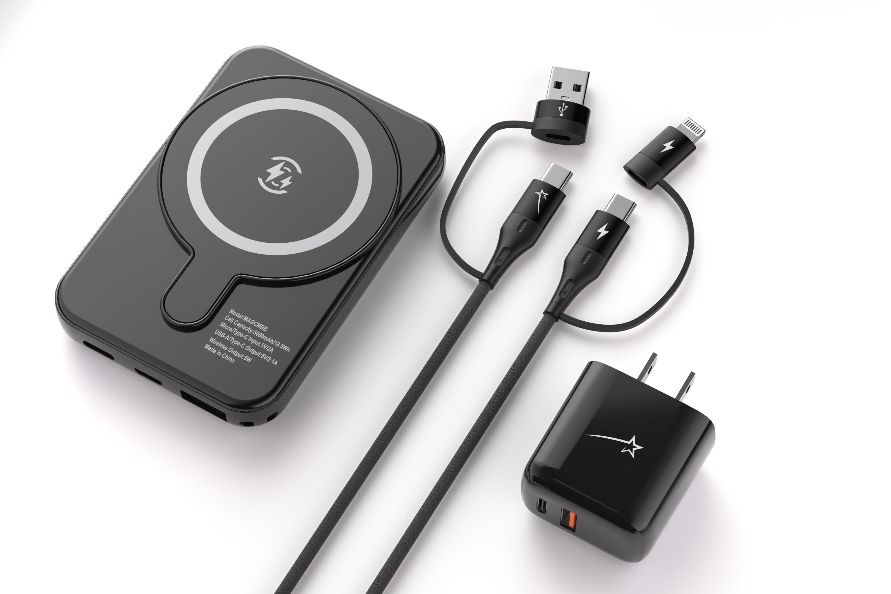 MagSafe Power Bank with 20W PD Charger & 4-in-1 Charging Cable – Black & White