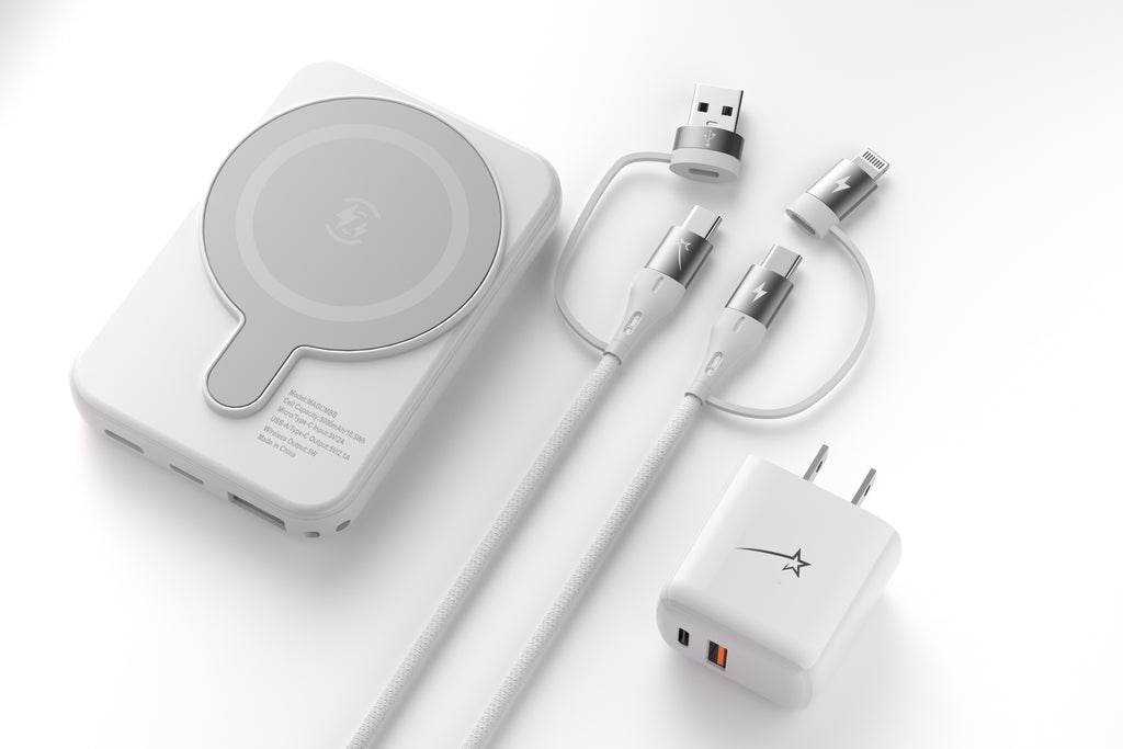 MagSafe Power Bank with 20W PD Charger & 4-in-1 Charging Cable – Black & White