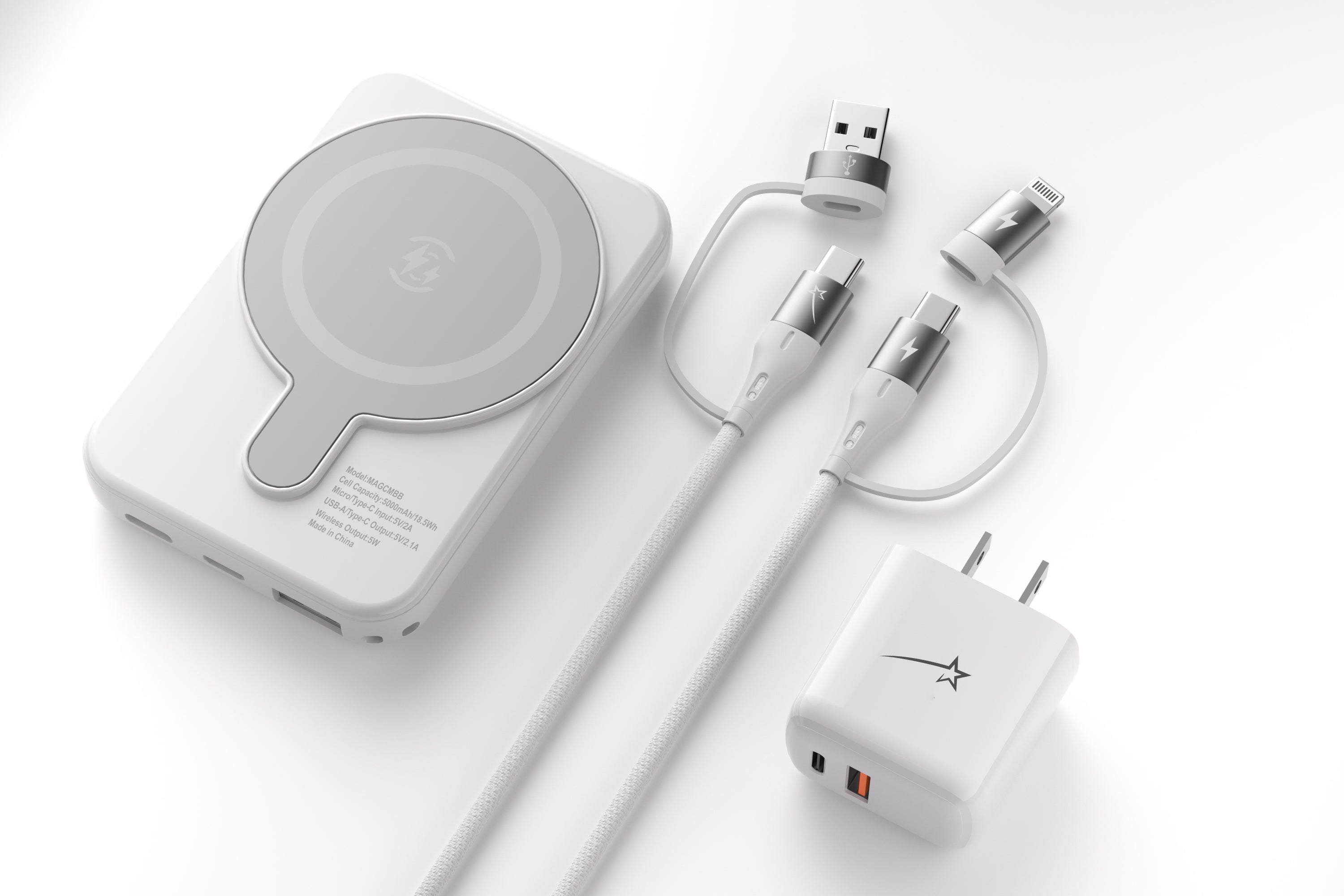 MagSafe Power Bank with 20W PD Charger & 4-in-1 Charging Cable – Black & White