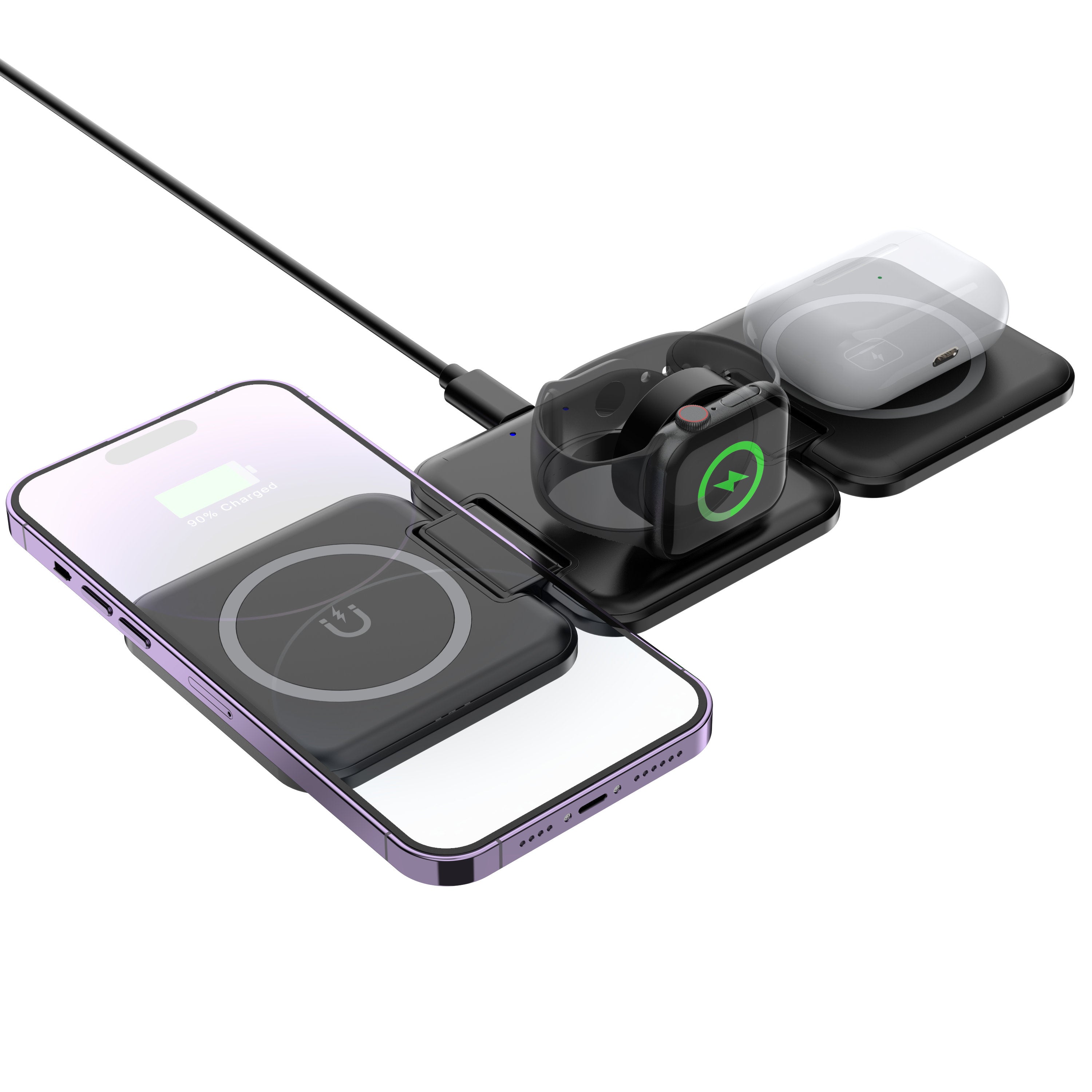 3-in-1 Magnetic  Foldable Wireless Charger for iPhone, Apple Watch, AirPods
