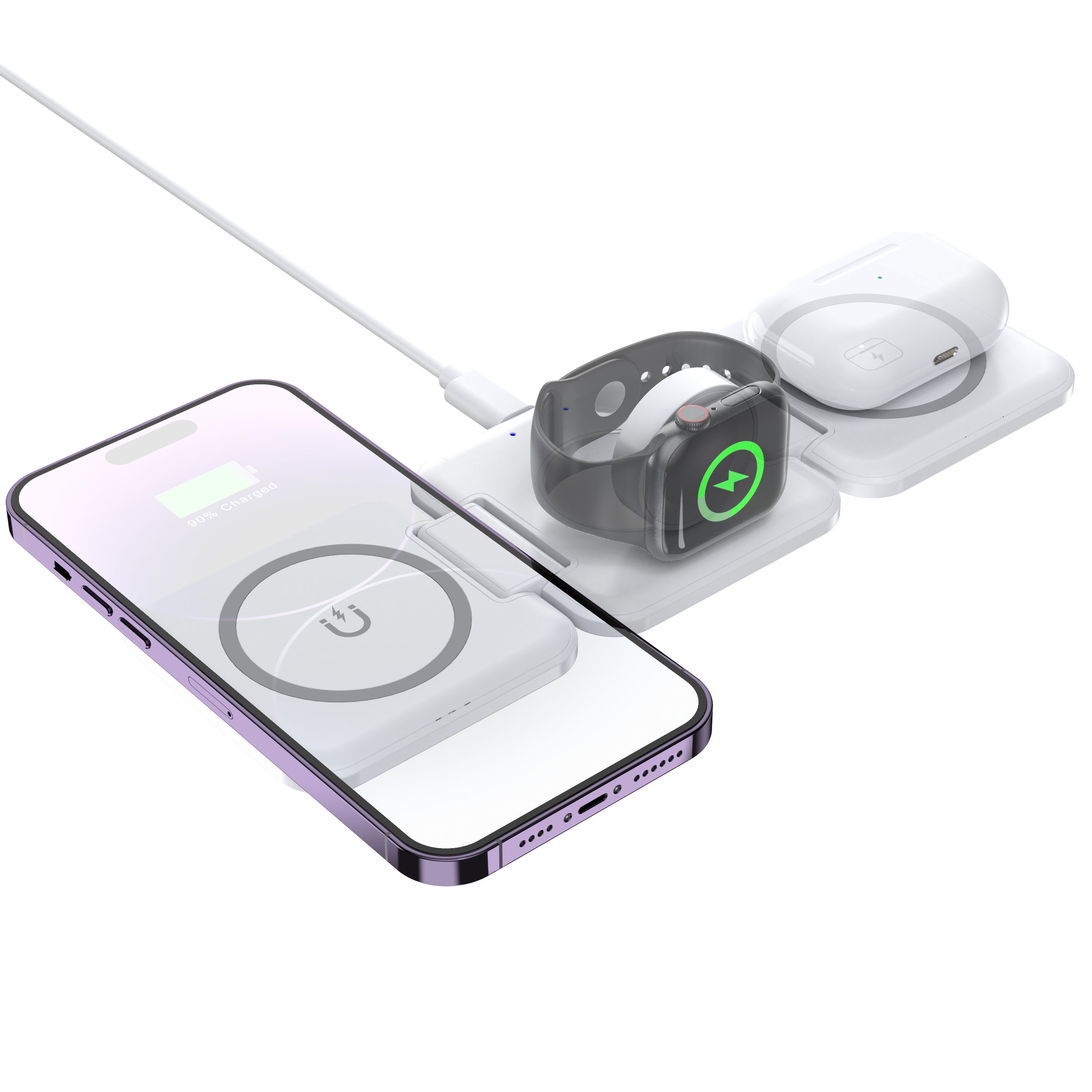 3-in-1 Magnetic  Foldable Wireless Charger for iPhone, Apple Watch, AirPods