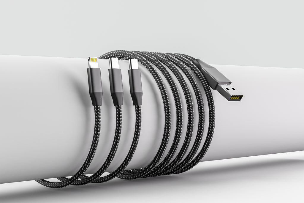 Apple MFi Certified 3 in 1 with 1x Iphone and 2x USB-C Cable - Black