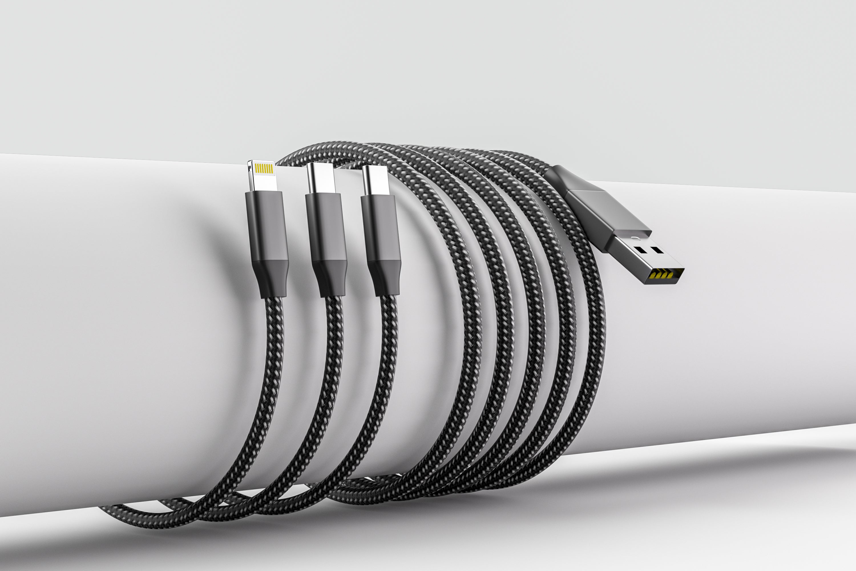 Apple MFi Certified 3 in 1 with 1x Iphone and 2x USB-C Cable - Black