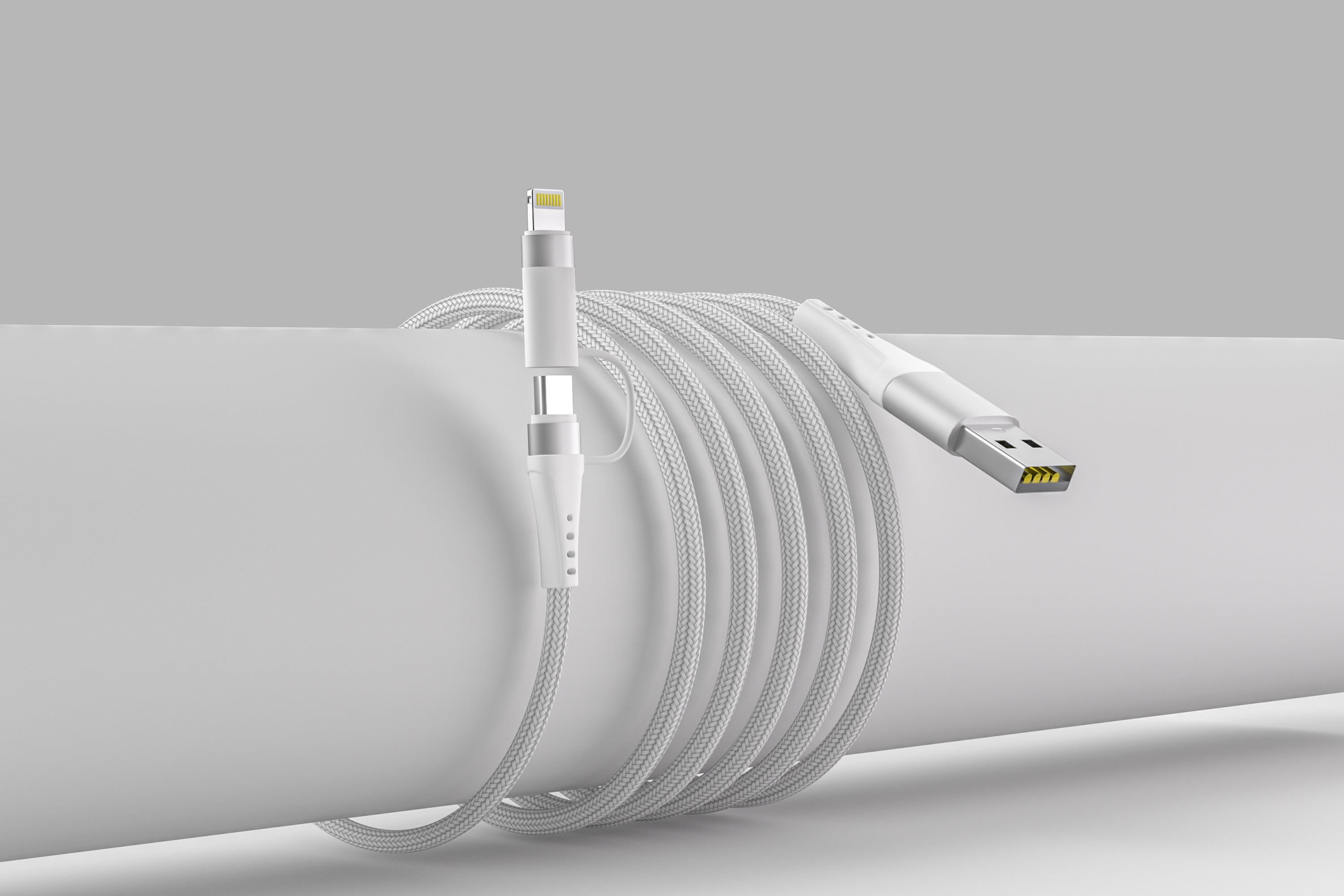 Apple MFi Certified 4 in 1 Iphone, USB-C, USB-C/USB-A Cable - White