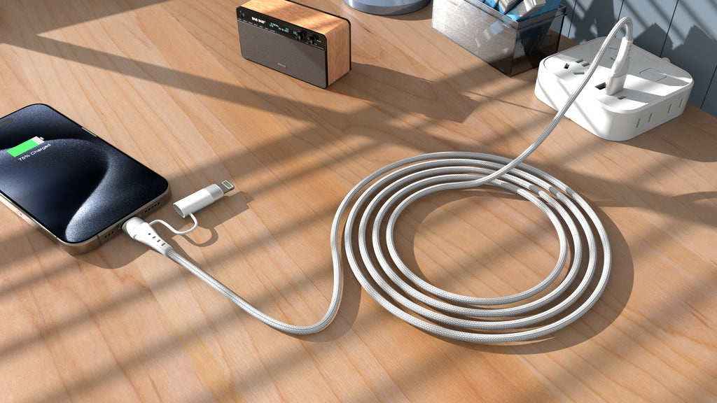 Apple MFi Certified 4 in 1 Iphone, USB-C, USB-C/USB-A Cable - White