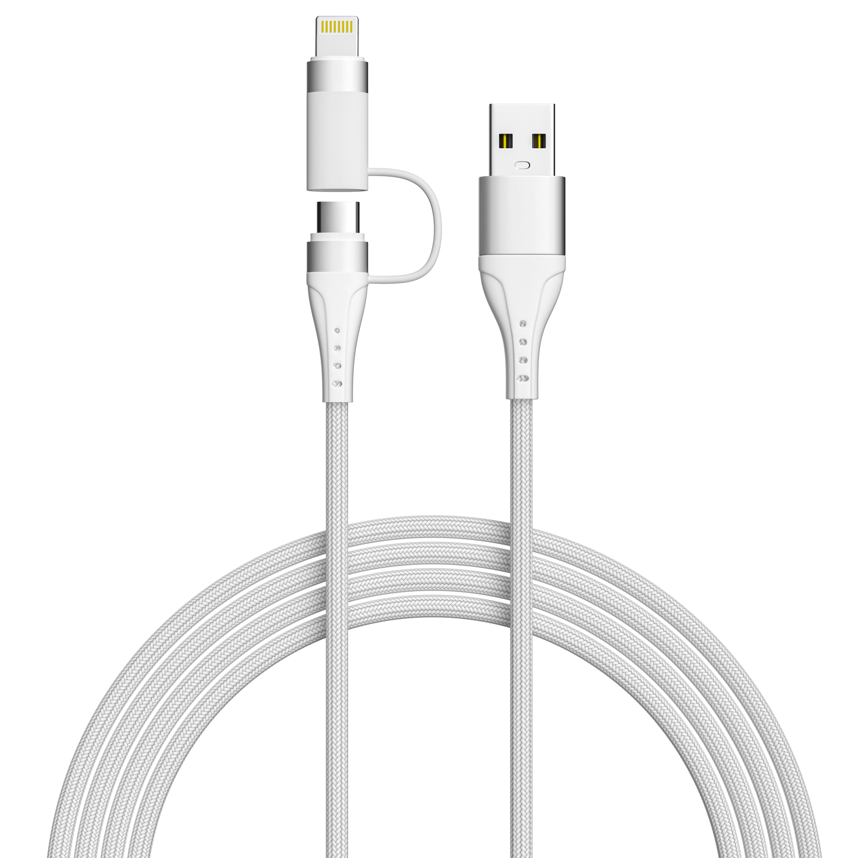 Apple MFi Certified 4 in 1 Iphone, USB-C, USB-C/USB-A Cable - White