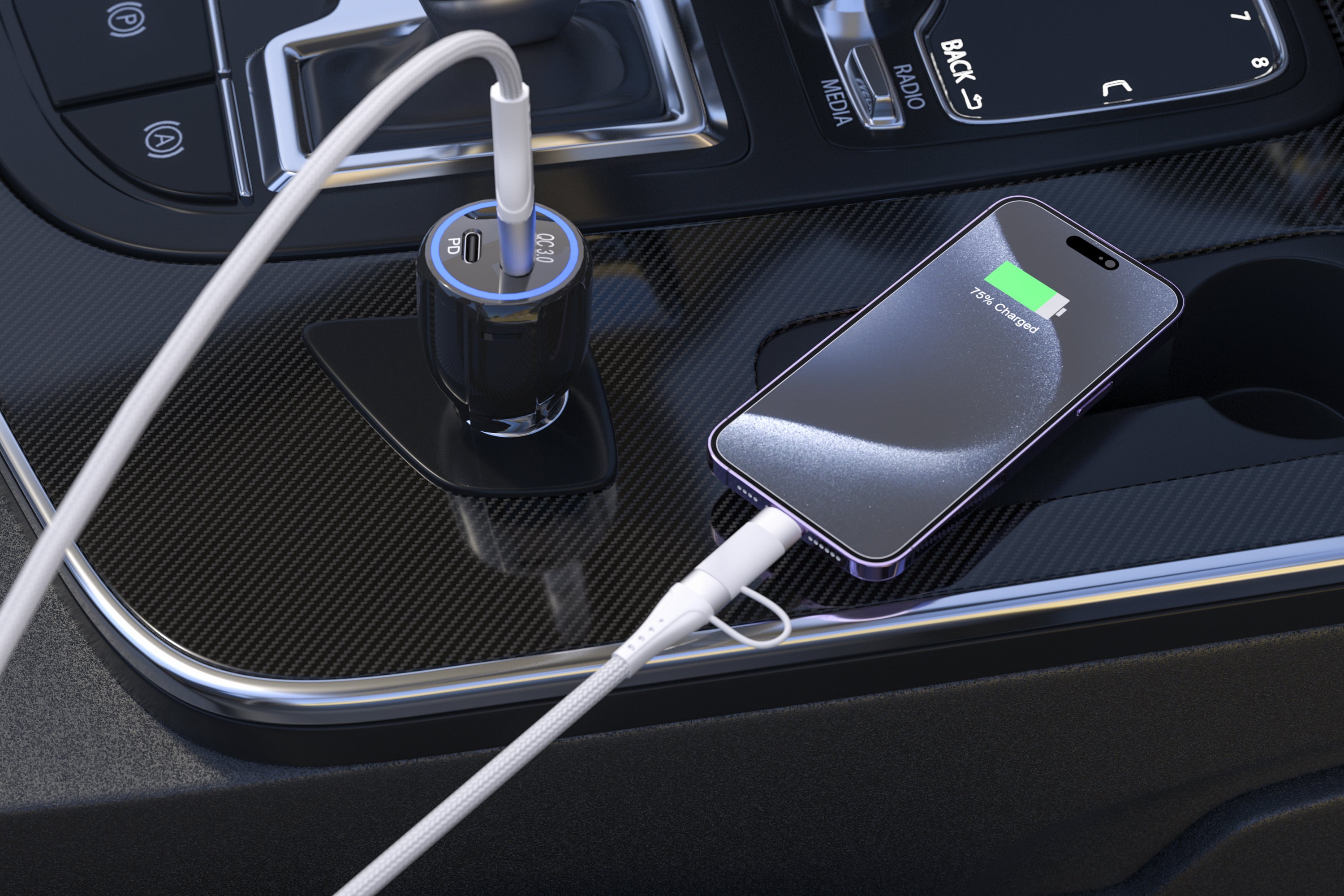 Apple MFi Certified 4 in 1 Iphone, USB-C, USB-C/USB-A Cable - White