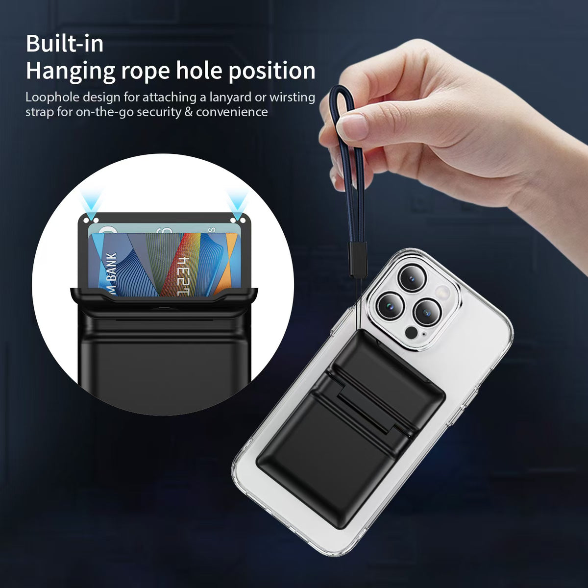 MagSafe Magnetic Card Holder Lanyard Wallet with Phone Stand
