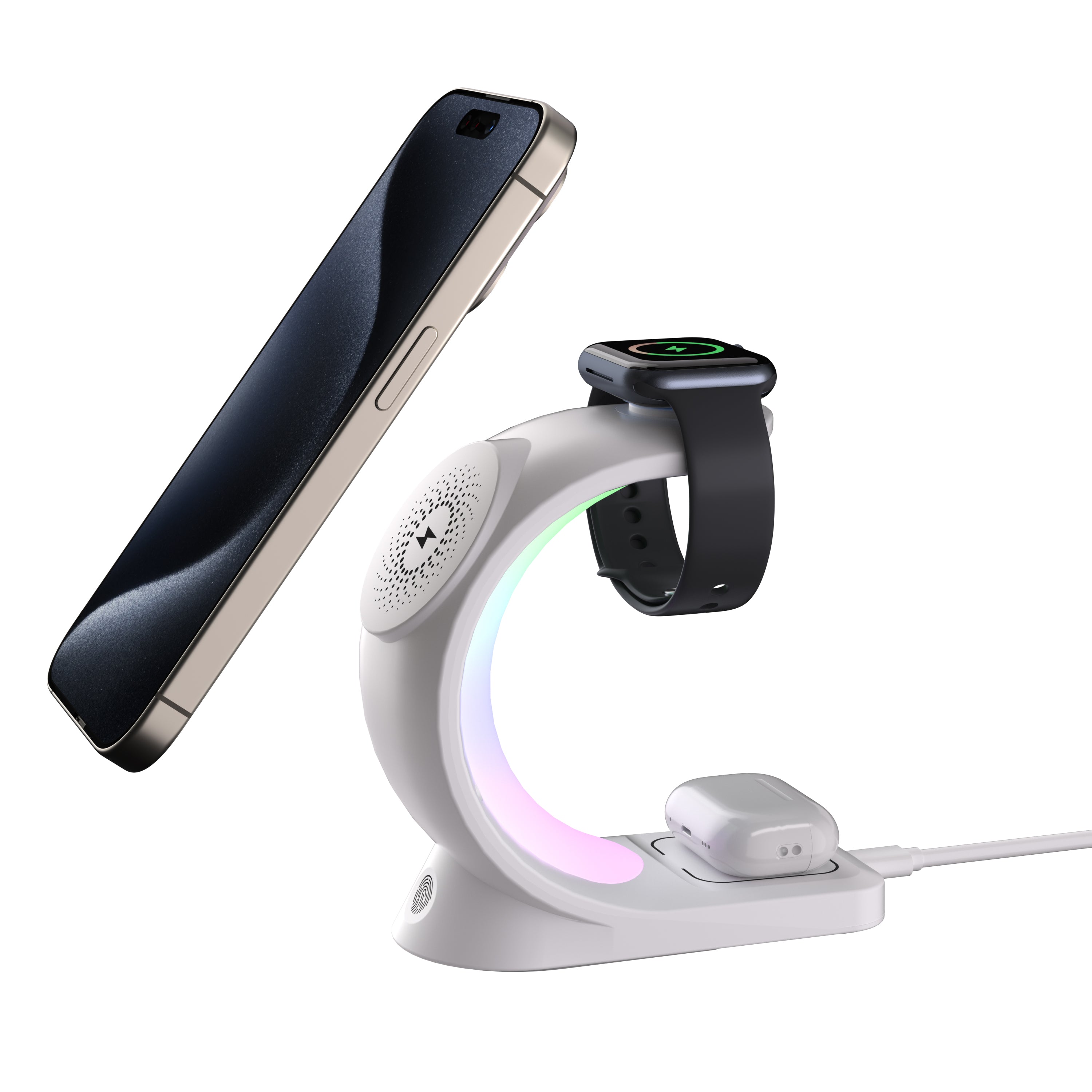 Curved Nightlight 3-in-1 MagSafe Compatible Wireless Charger for Phone, Watch, and Earphones - Black