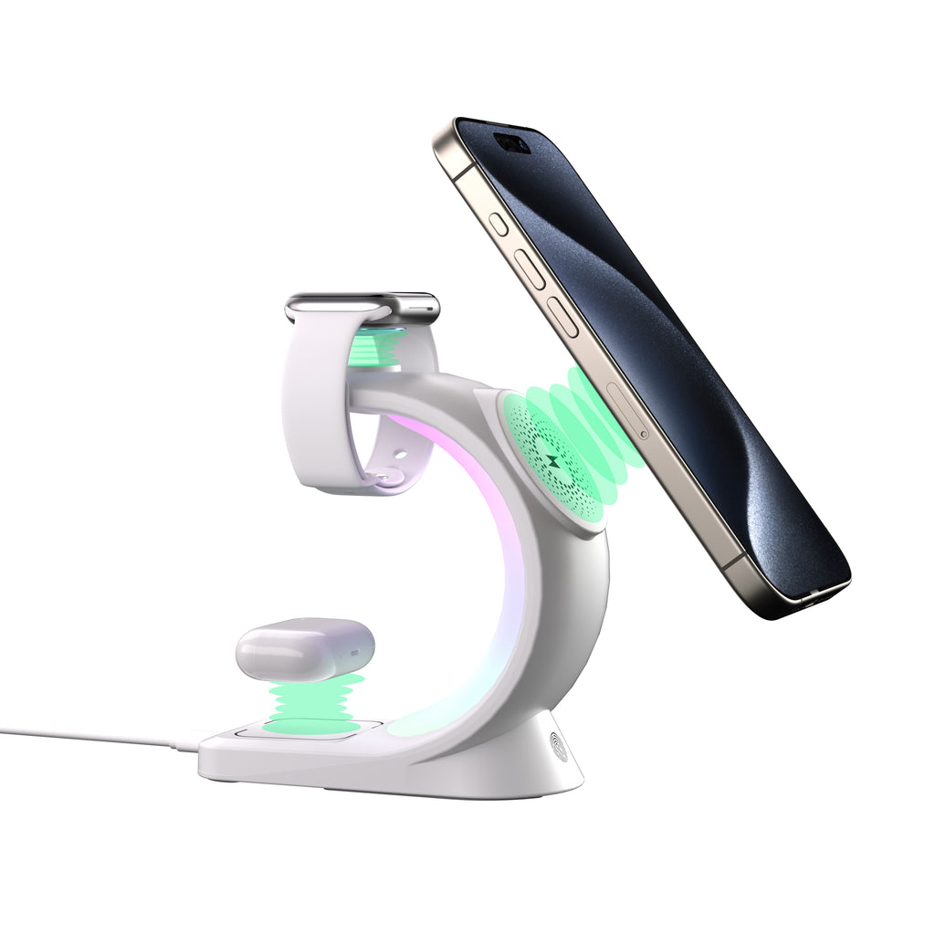 Curved Nightlight 3-in-1 MagSafe Compatible Wireless Charger for Phone, Watch, and Earphones - Black