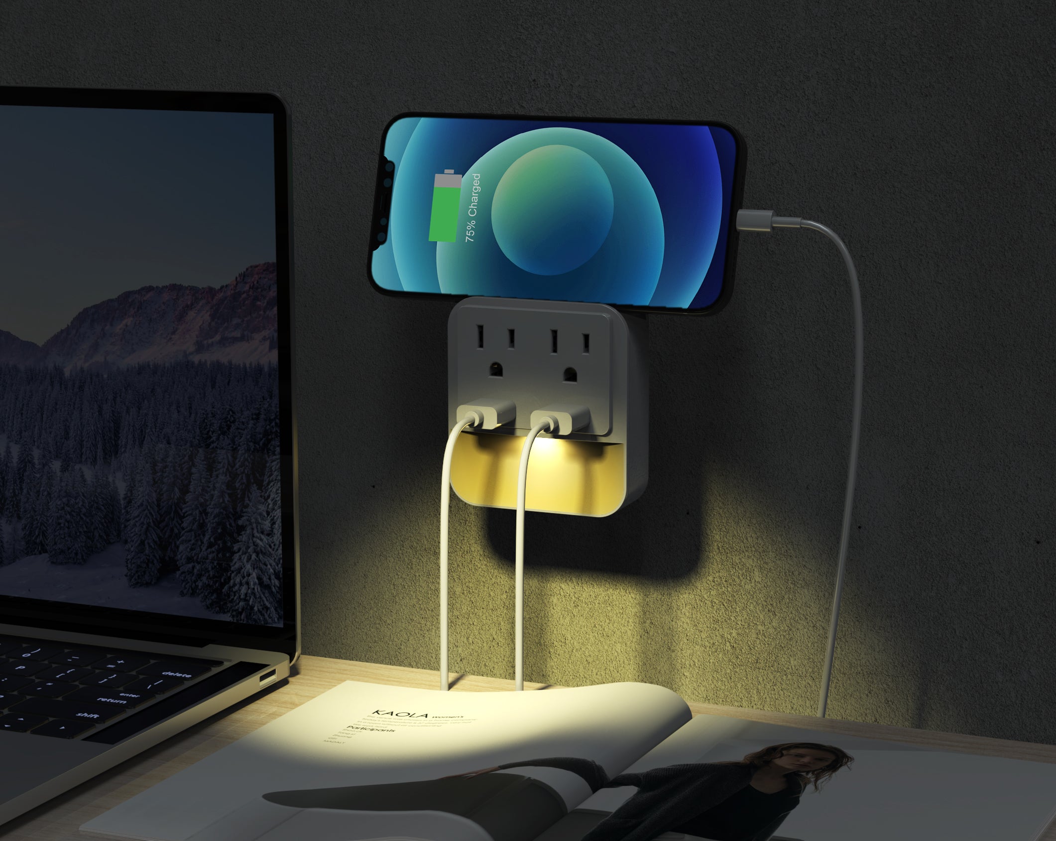 2-Pack LAX 2 Wall Outlets with 2 USB Ports and Nightlight