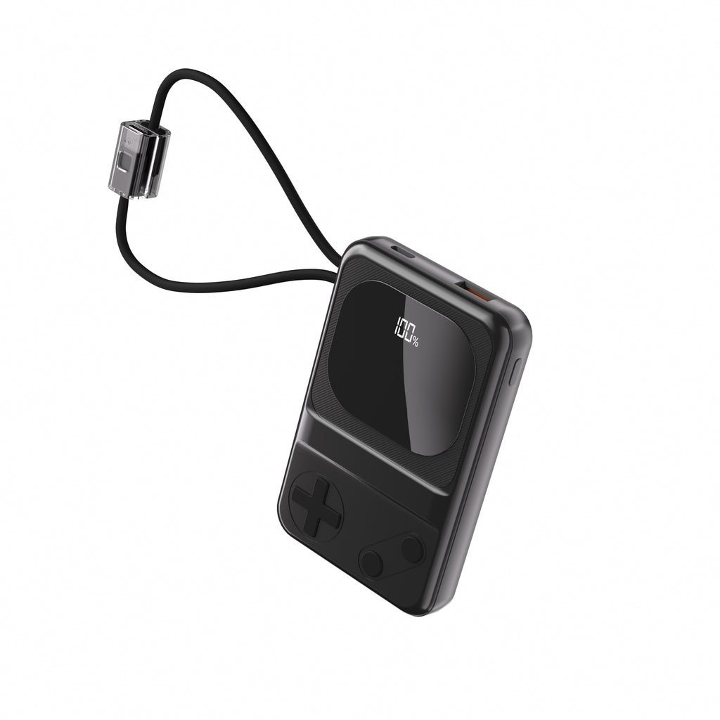 Retro Handheld Gaming Console Power Bank with 2x built-in USB-C Cables - 10,000mAh - Black
