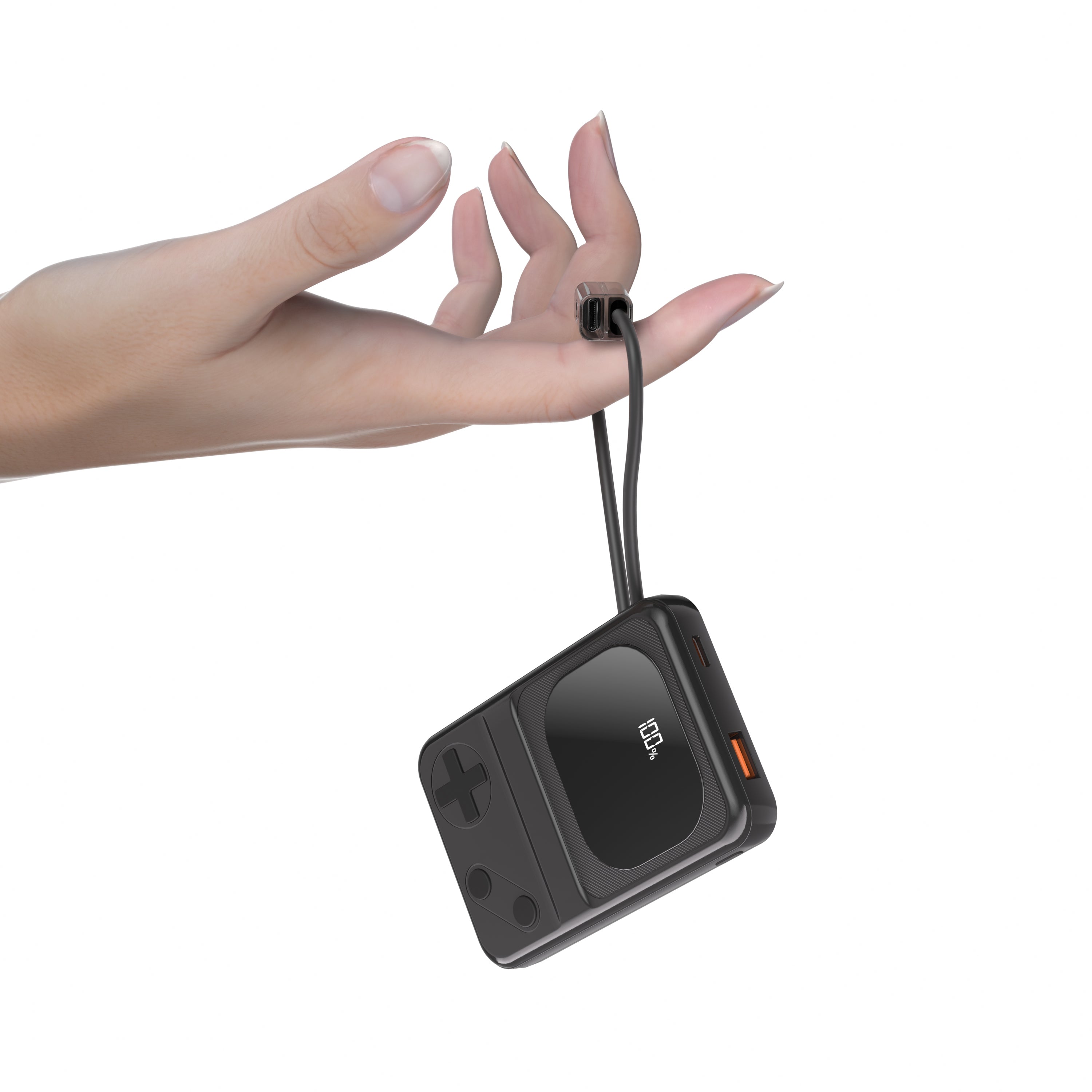 Retro Handheld Gaming Console Power Bank with 2x built-in USB-C Cables - 10,000mAh - Black