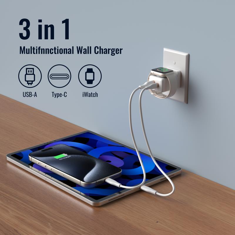 LAX 20W Wall Charger with Apple Watch Charger - White