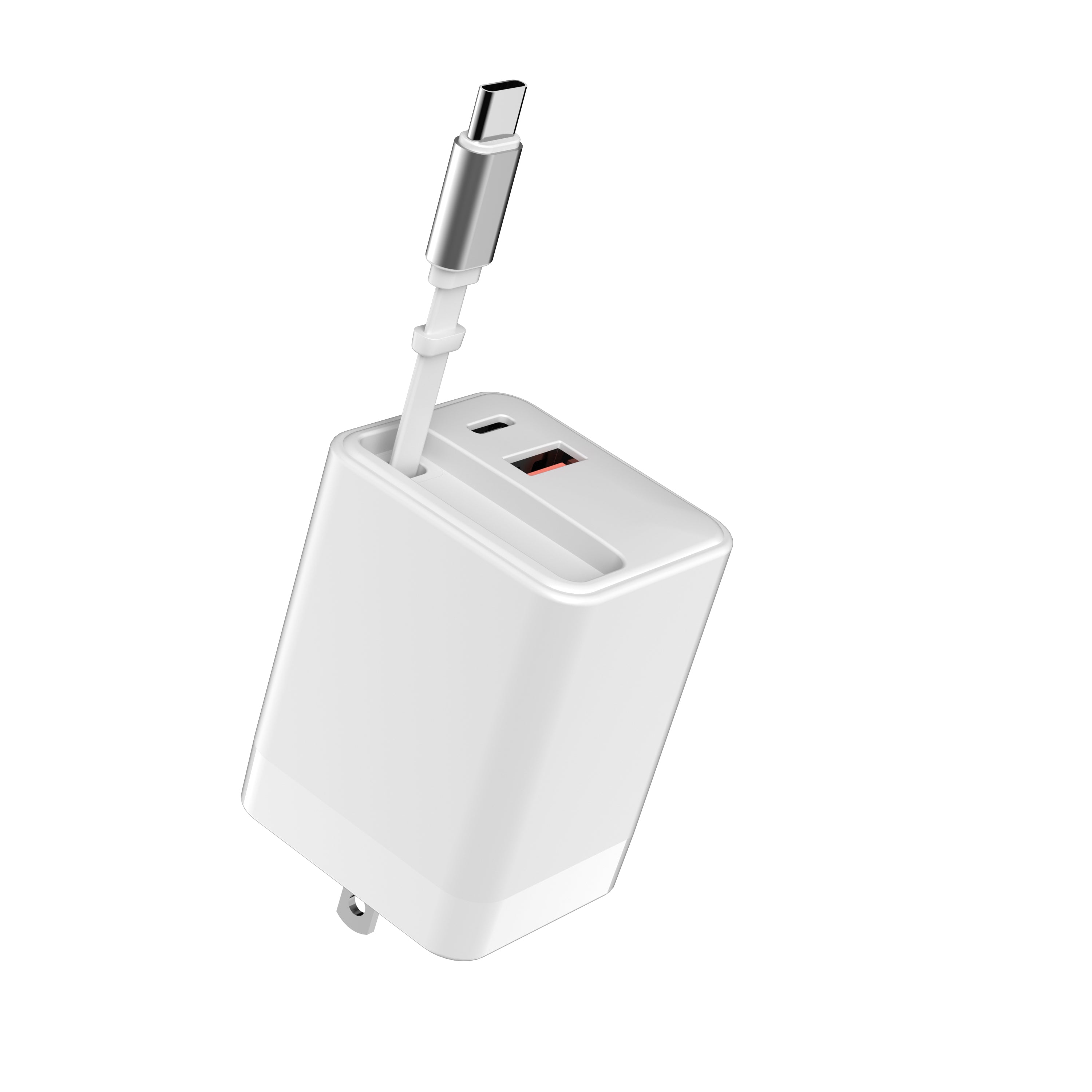 USBPD 45W Wall Charger with built-in retractable USB-C Cable