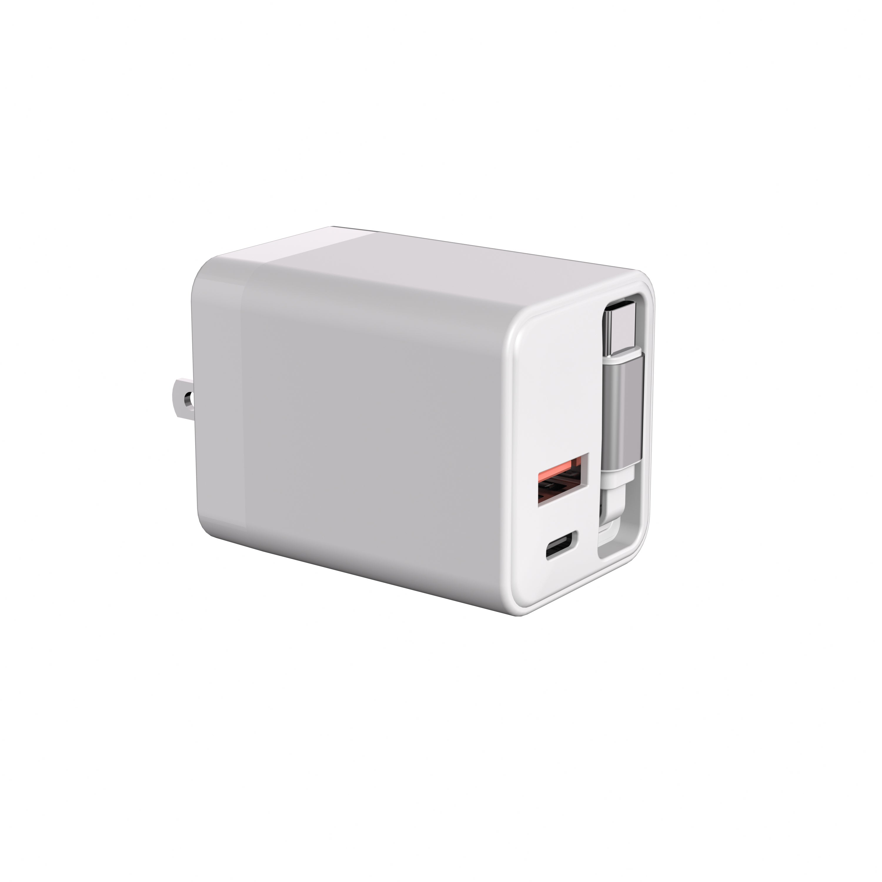 USBPD 45W Wall Charger with built-in retractable USB-C Cable