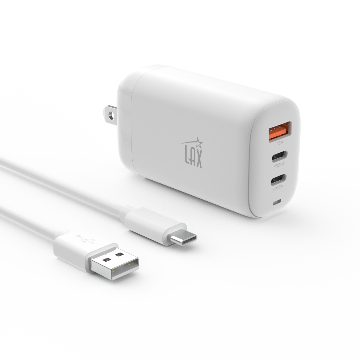 LAX 65W Wall Charger with 2 USB-C, 1 USB-A and Travel Pouch