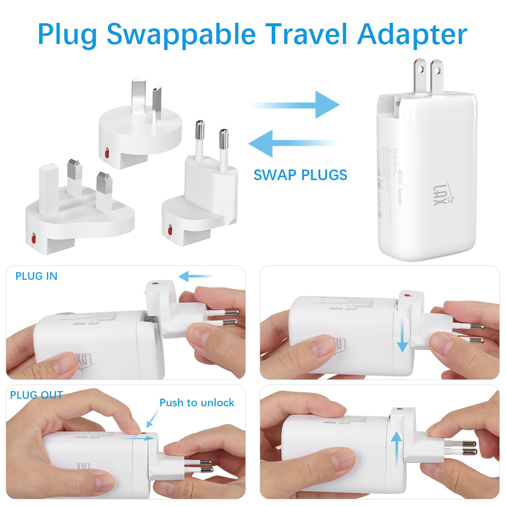 LAX 65W Wall Charger with 2 USB-C, 1 USB-A and Travel Pouch