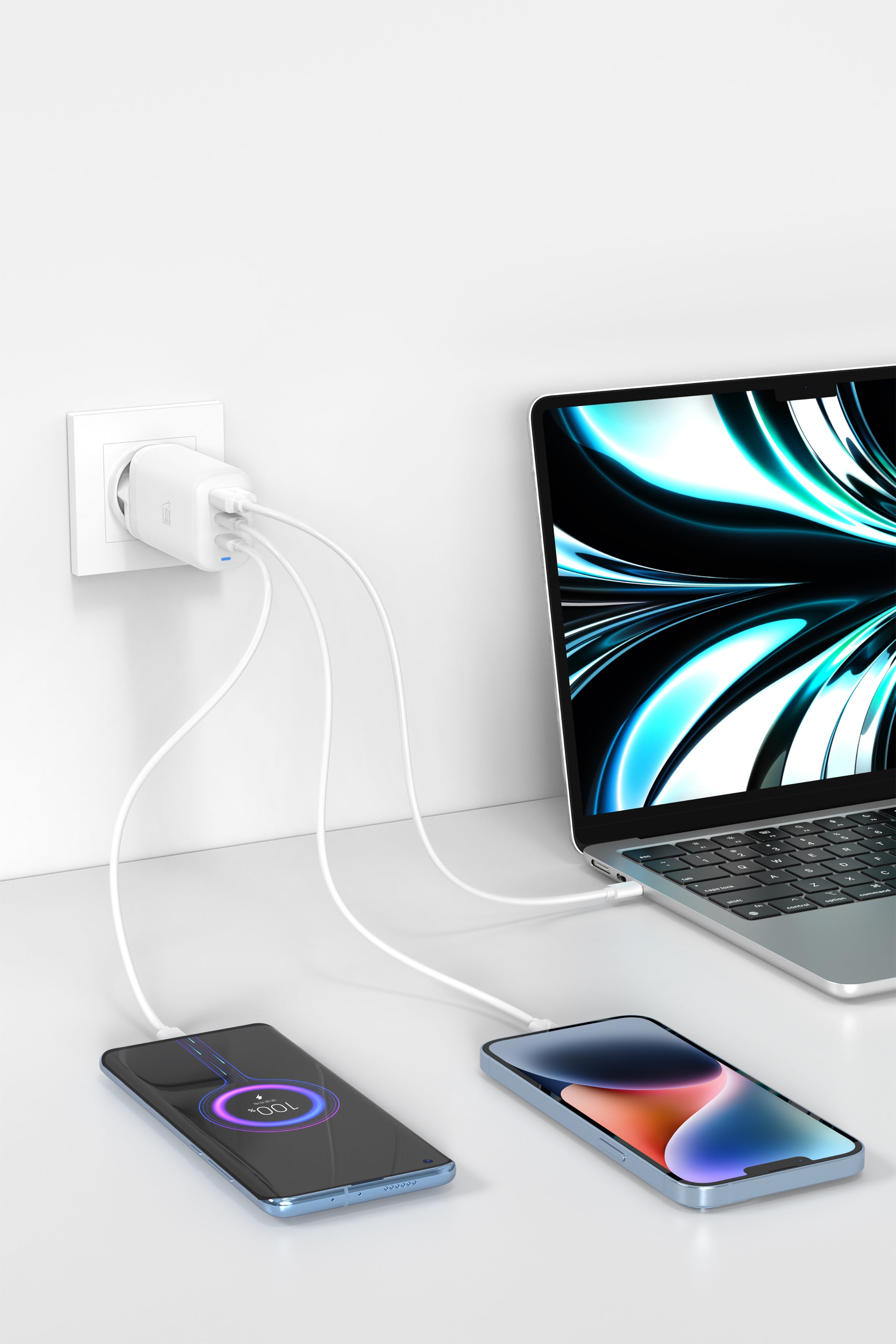 LAX 65W Fast Wall Charger with 3A USB-C to USB-C Cable (6ft) - White