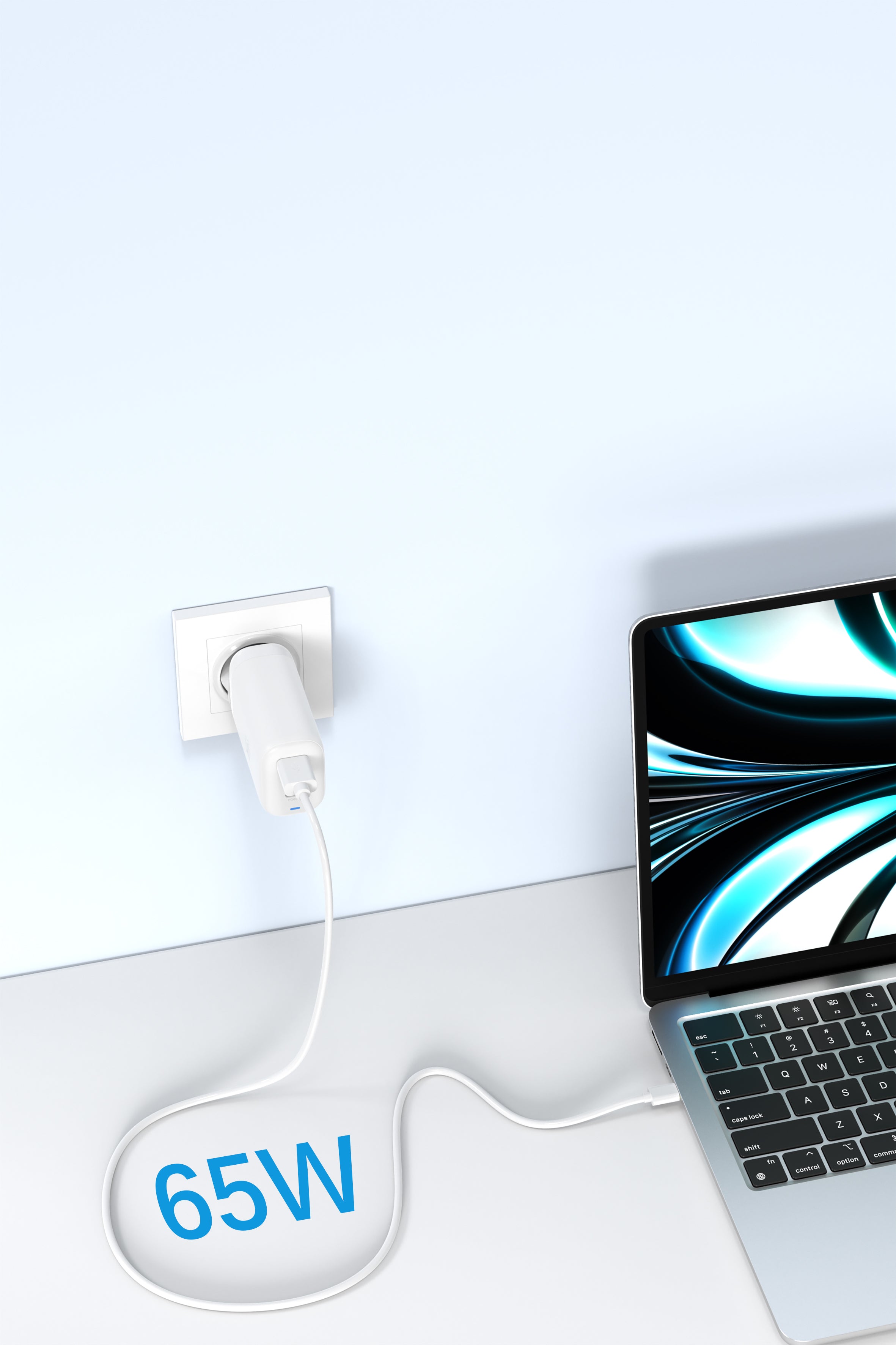 LAX 65W Fast Wall Charger with 3A USB-C to USB-C Cable (6ft) - White