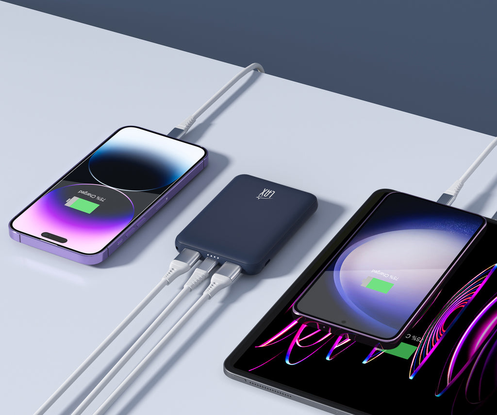 LAX 6600mAh Mini Power Bank – Fast Charging with USB-C & Dual USB-A | iPhone, Android, iPad Compatible
