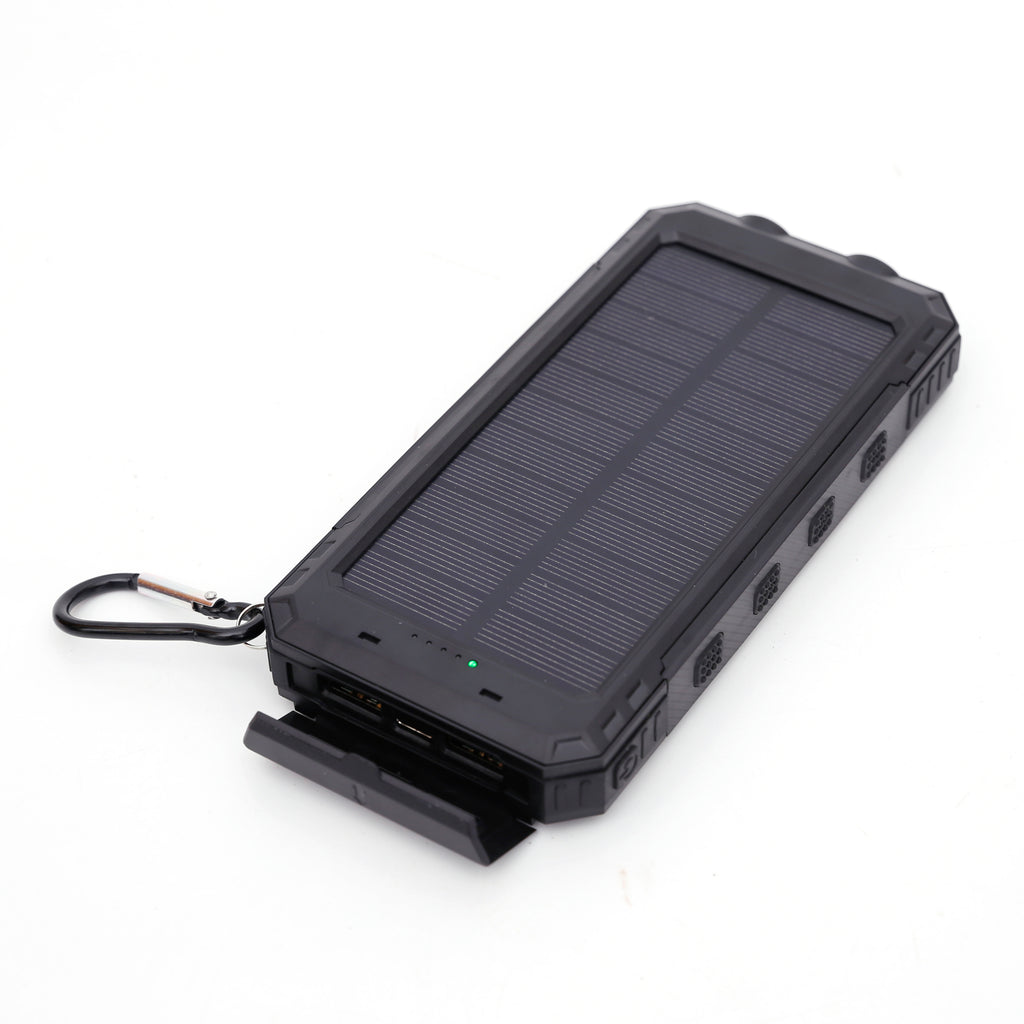 Multi-Functional 10,000mAh Power Bank with Solar Recharging, LED Flashlights, and Compass