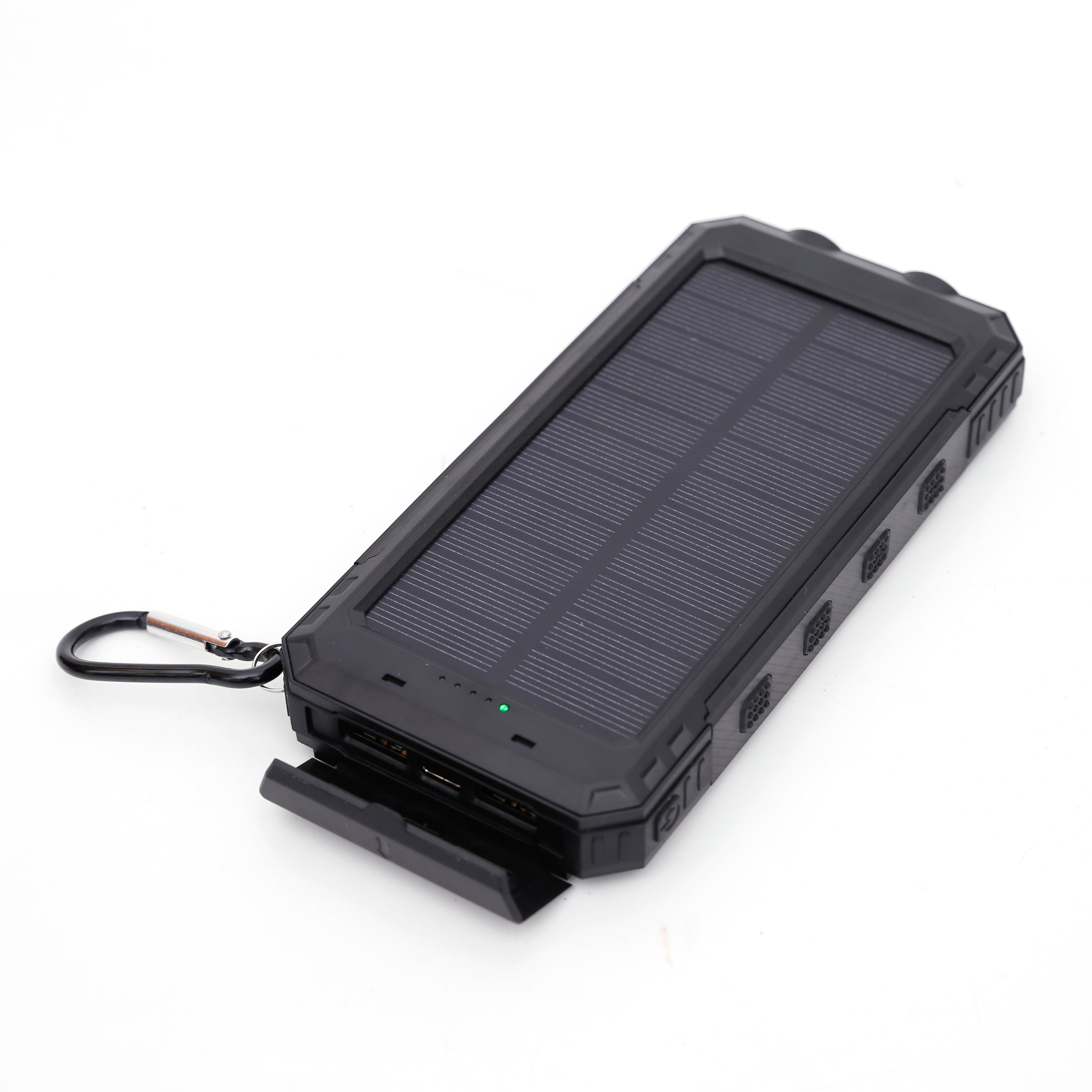 Multi-Functional 10,000mAh Power Bank with Solar Recharging, LED Flashlights, and Compass