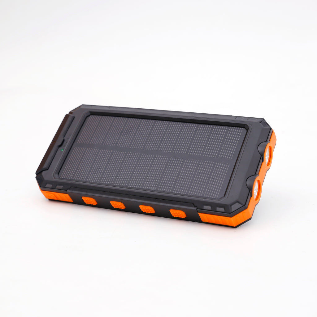 Multi-Functional 10,000mAh Power Bank with Solar Recharging, LED Flashlights, and Compass