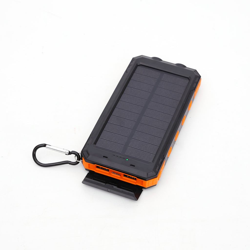 Multi-Functional 10,000mAh Power Bank with Solar Recharging, LED Flashlights, and Compass