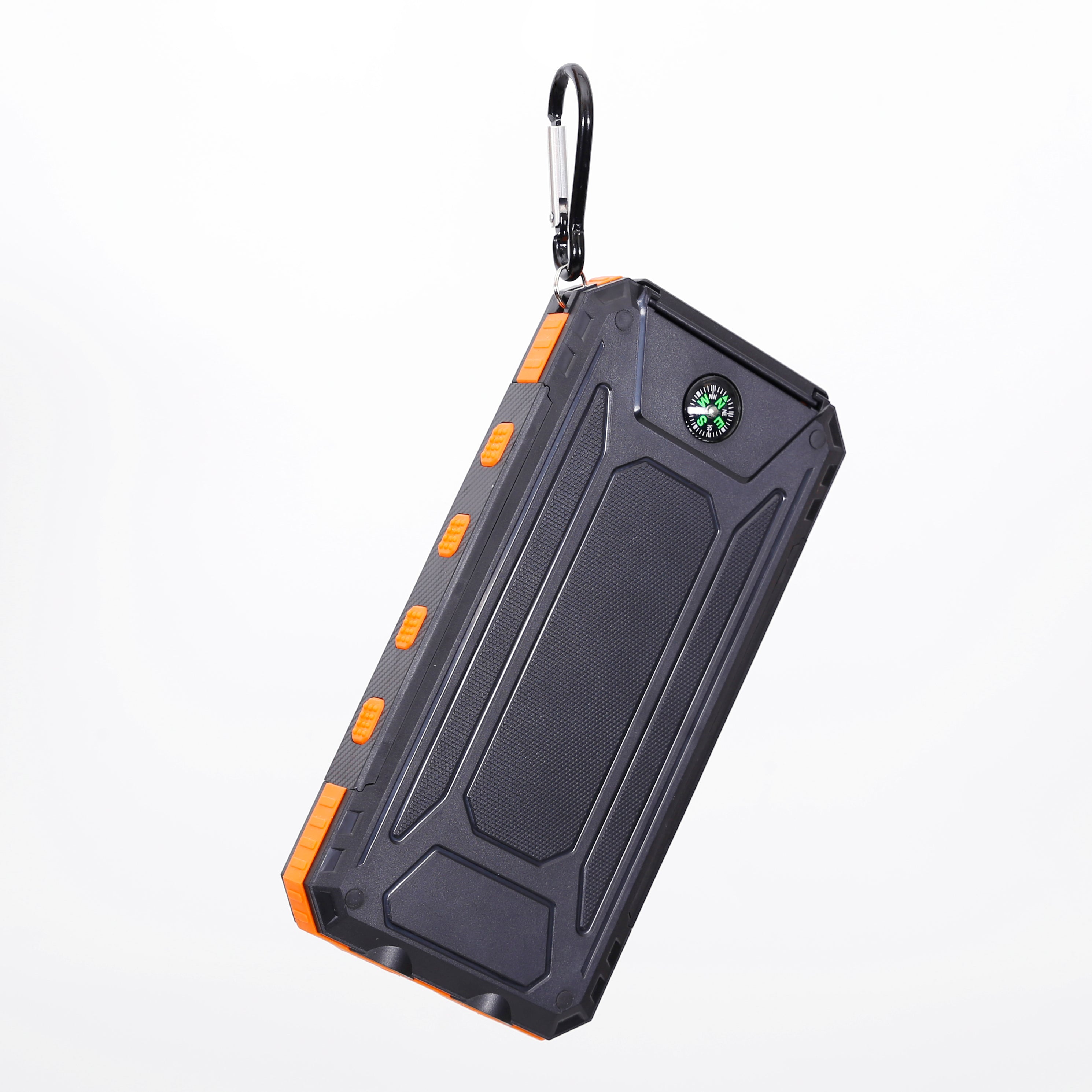Multi-Functional 10,000mAh Power Bank with Solar Recharging, LED Flashlights, and Compass