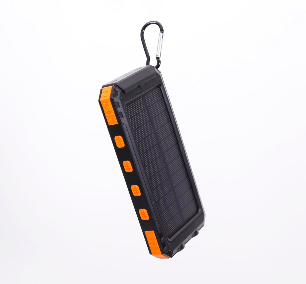 Multi-Functional 10,000mAh Power Bank with Solar Recharging, LED Flashlights, and Compass