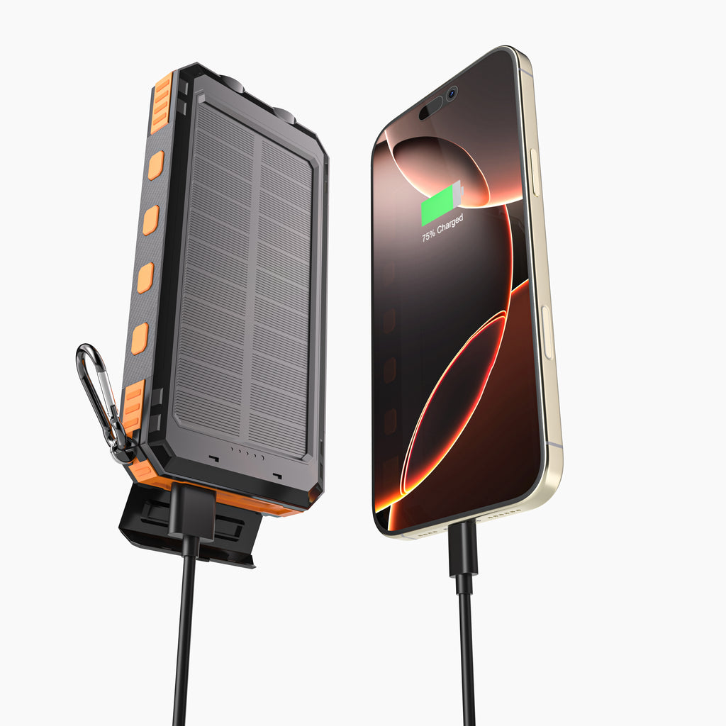 Multi-Functional 10,000mAh Power Bank with Solar Recharging, LED Flashlights, and Compass