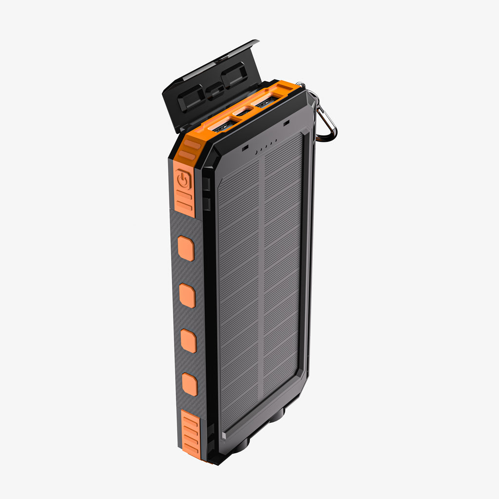Multi-Functional 10,000mAh Power Bank with Solar Recharging, LED Flashlights, and Compass