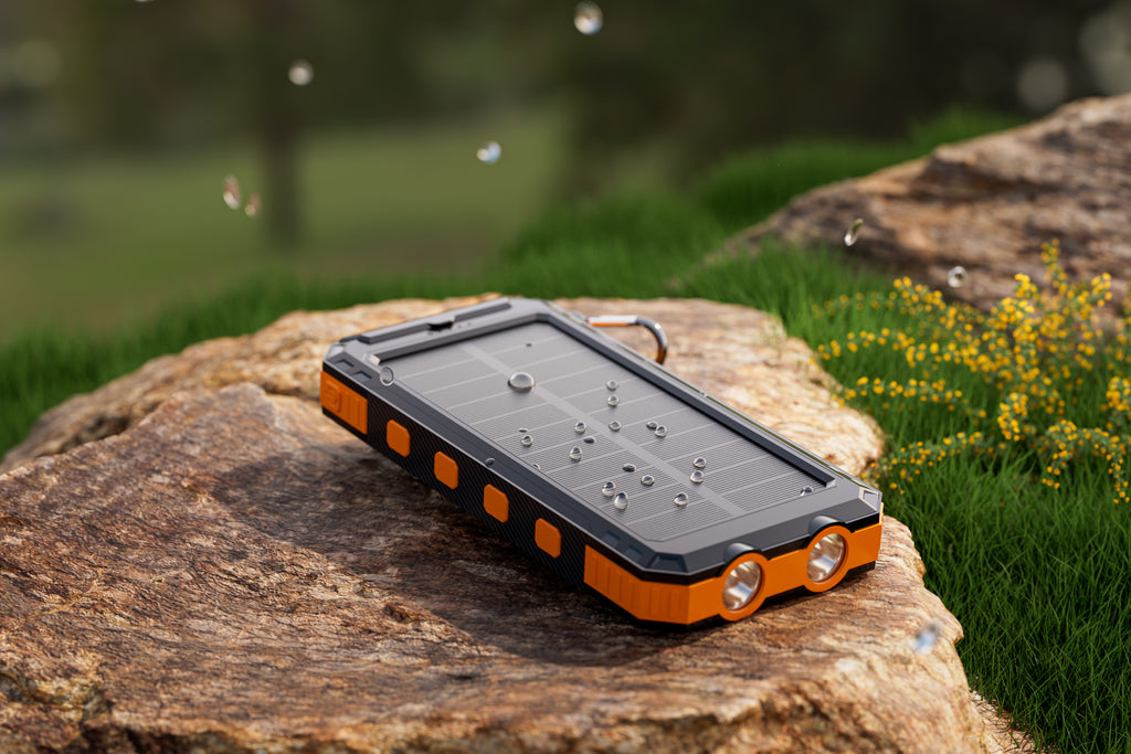 Multi-Functional 10,000mAh Power Bank with Solar Recharging, LED Flashlights, and Compass