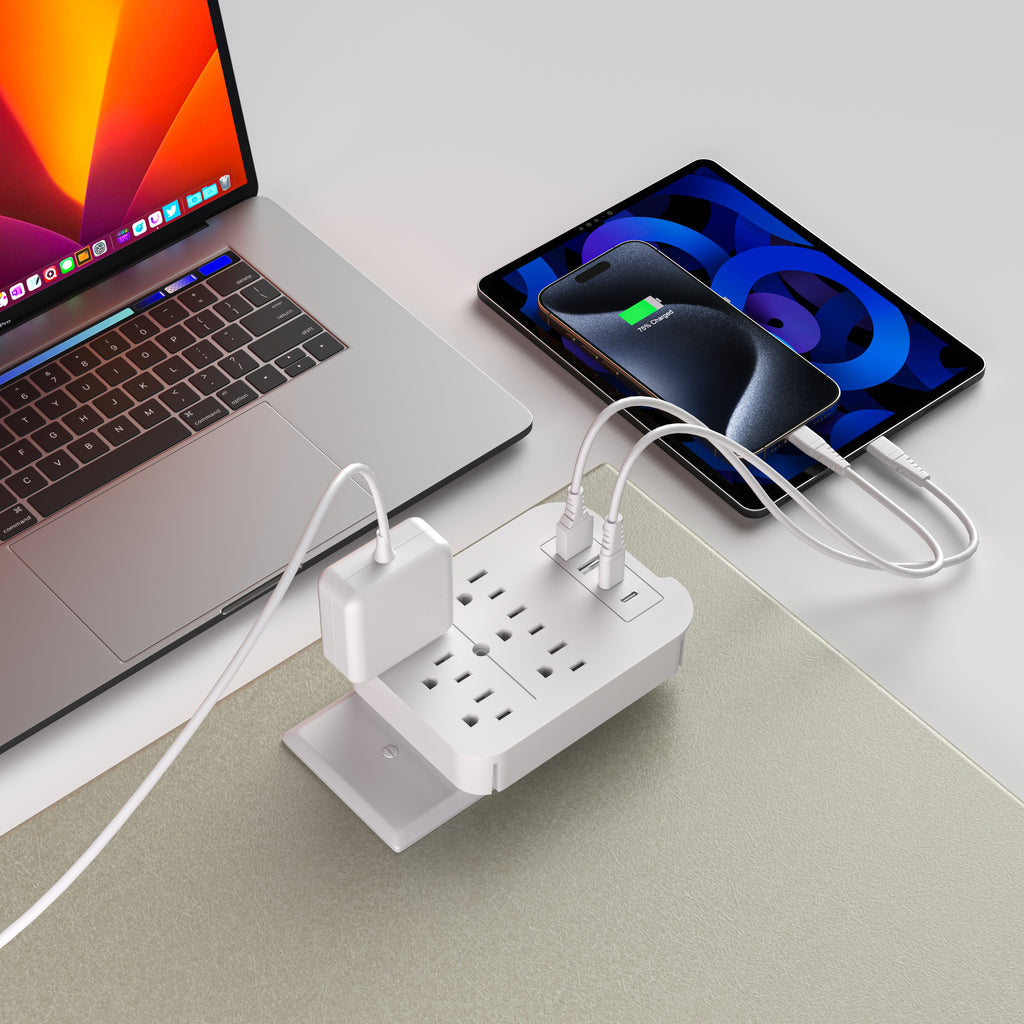 LAX 20W 6 Outlets Surge Protector + 2 USB-A + 2 USB-C - White