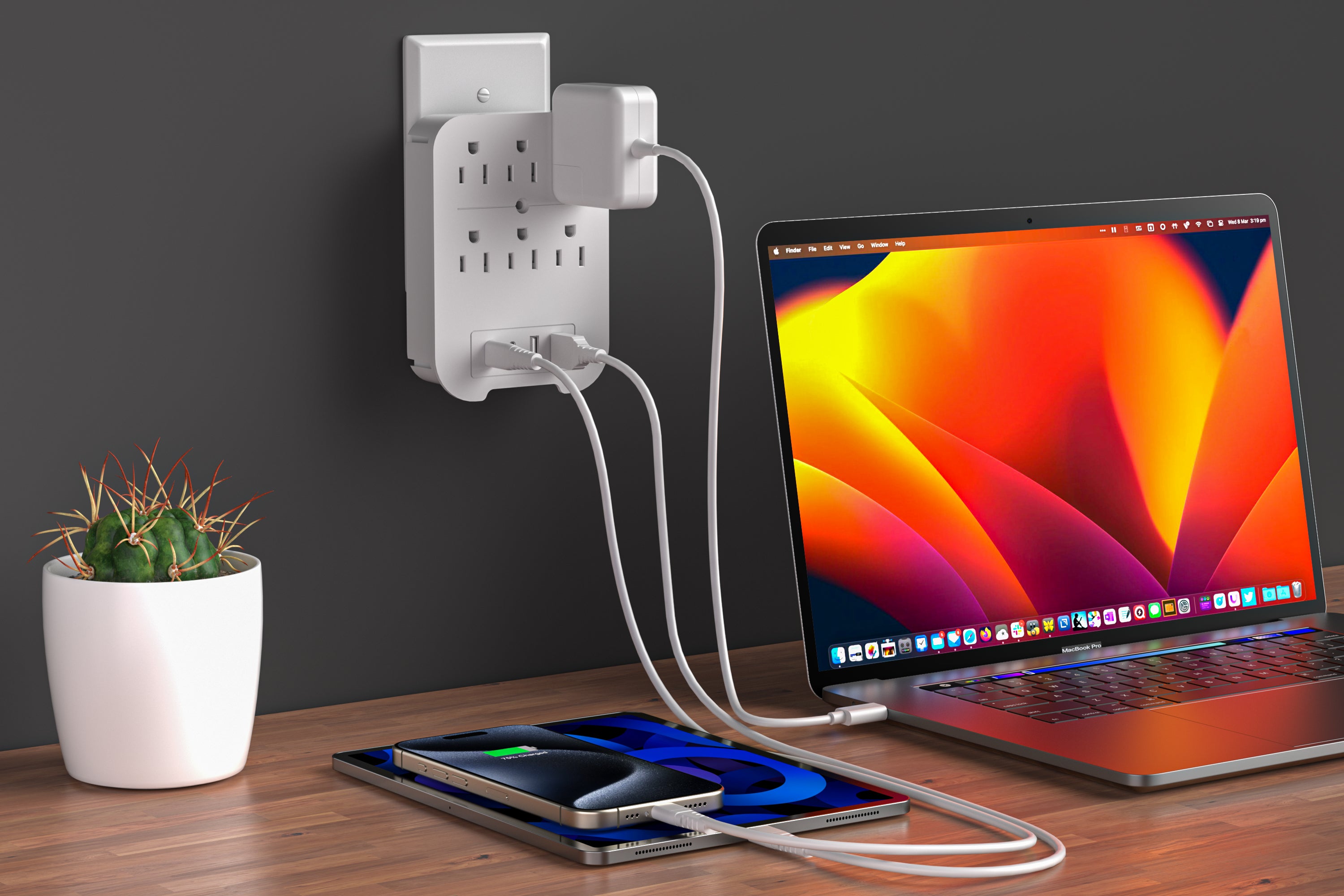LAX 20W 6 Outlets Surge Protector + 2 USB-A + 2 USB-C - White