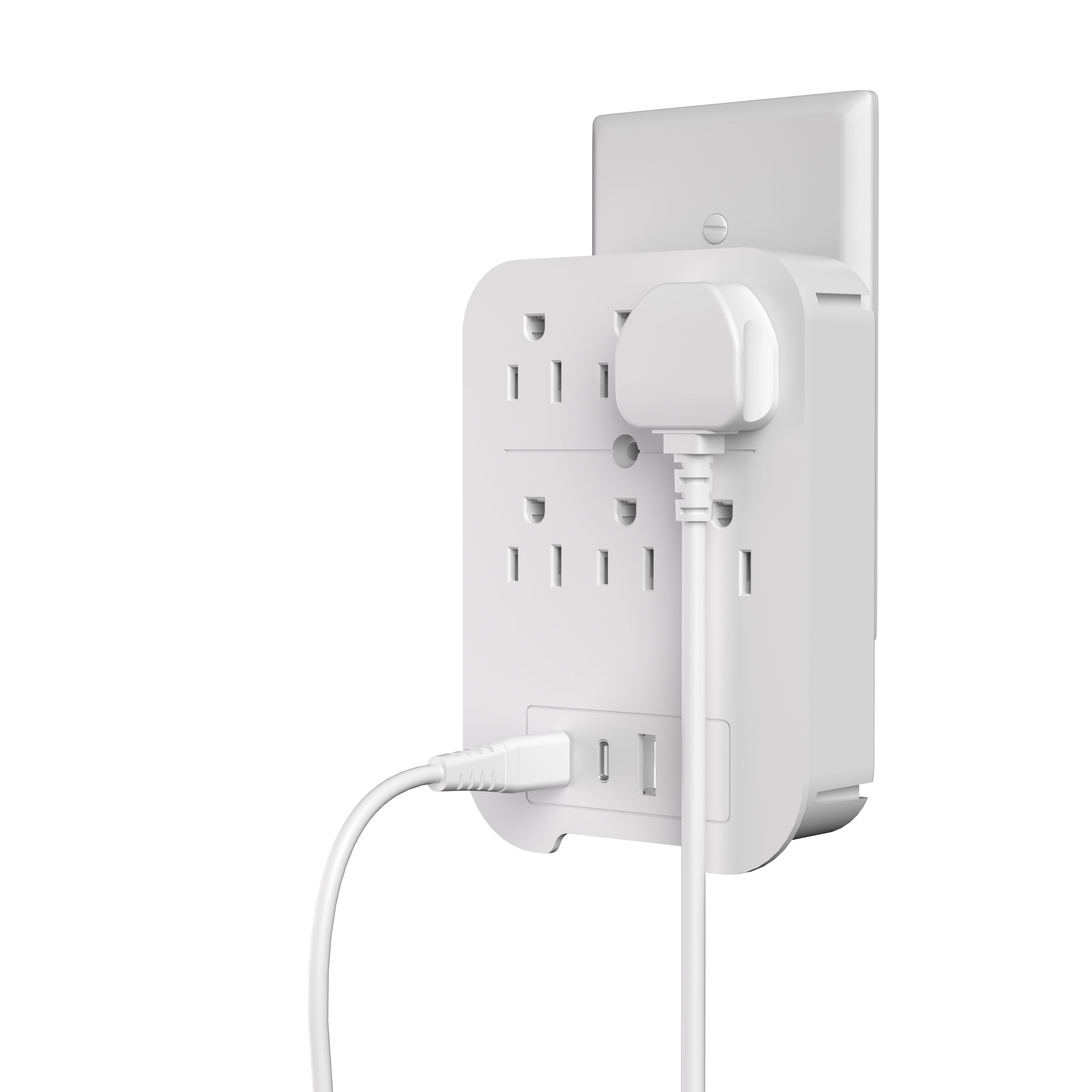 LAX 20W 6 Outlets Surge Protector + 2 USB-A + 2 USB-C - White