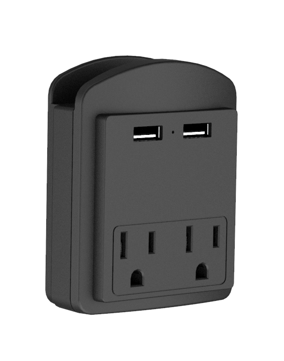 2 - Pack Surge Protector 2 Wall Outlets and 2 USB Ports - Black & White
