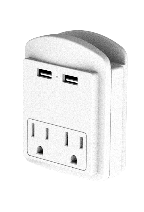 2 - Pack Surge Protector 2 Wall Outlets and 2 USB Ports - Black & White