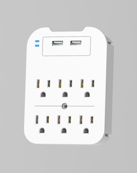 2-Pack Surge Protector 6 Wall Outlets and 2 USB Ports - Black & White