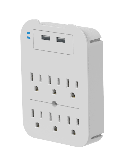 Fast Charge Surge Protector – 2-Pack White, 6 Outlets + 2 USB Ports