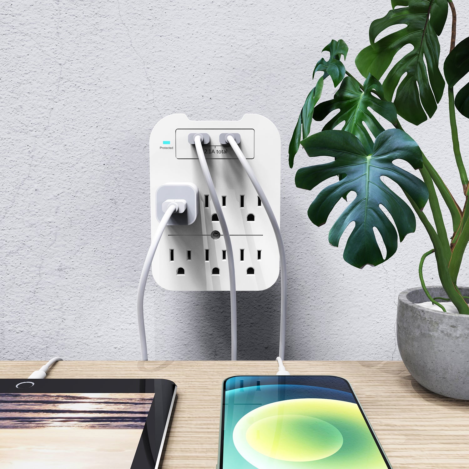 Fast Charge Surge Protector – 2-Pack White, 6 Outlets + 2 USB Ports
