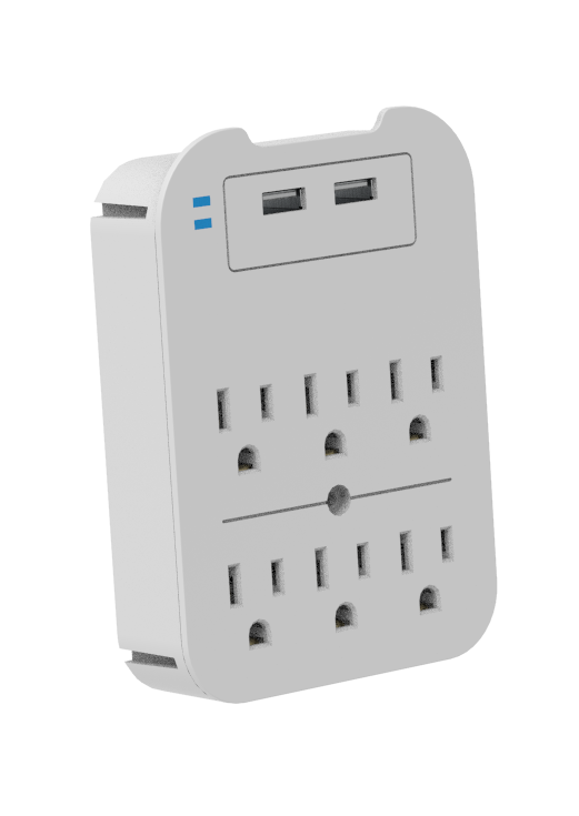 Fast Charge Surge Protector – 2-Pack White, 6 Outlets + 2 USB Ports